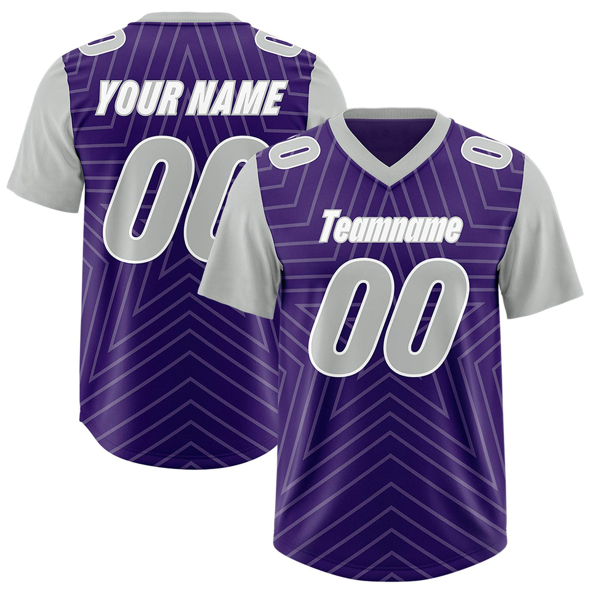 Custom Purple Gray Personalized Star Pattern Raglan Sleeves Authentic Football Jersey