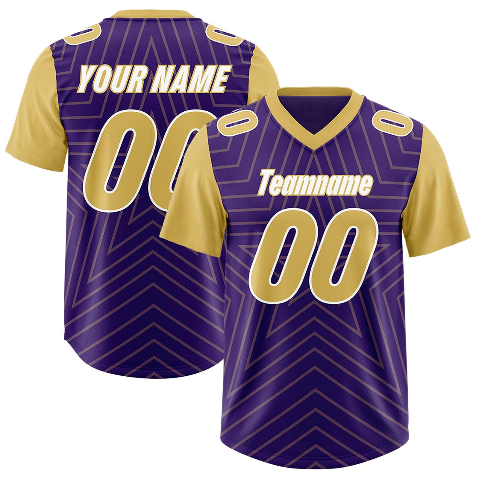 Custom Purple Old Gold Personalized Star Pattern Raglan Sleeves Authentic Football Jersey