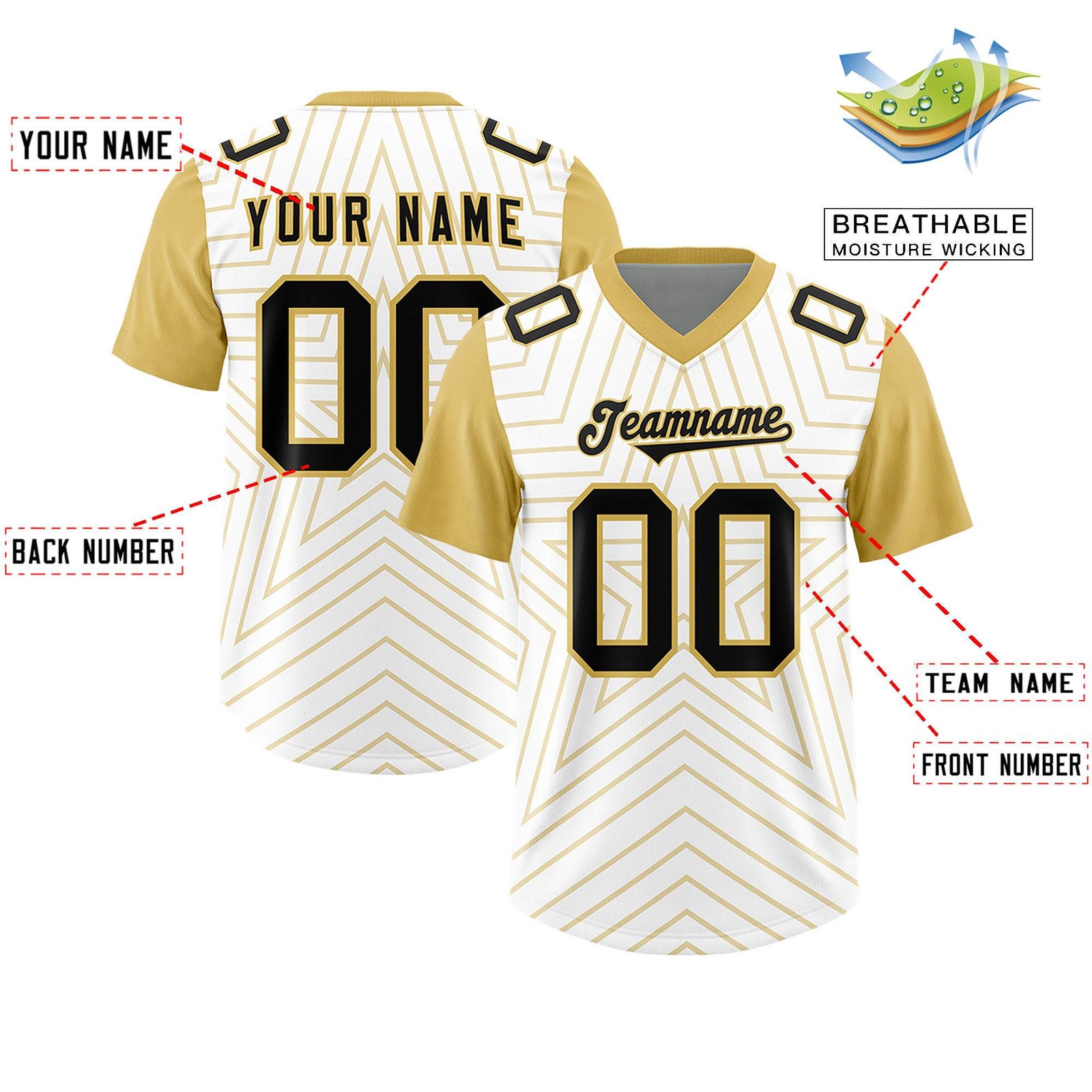 Custom White Old Gold Personalized Star Pattern Raglan Sleeves Authentic Football Jersey