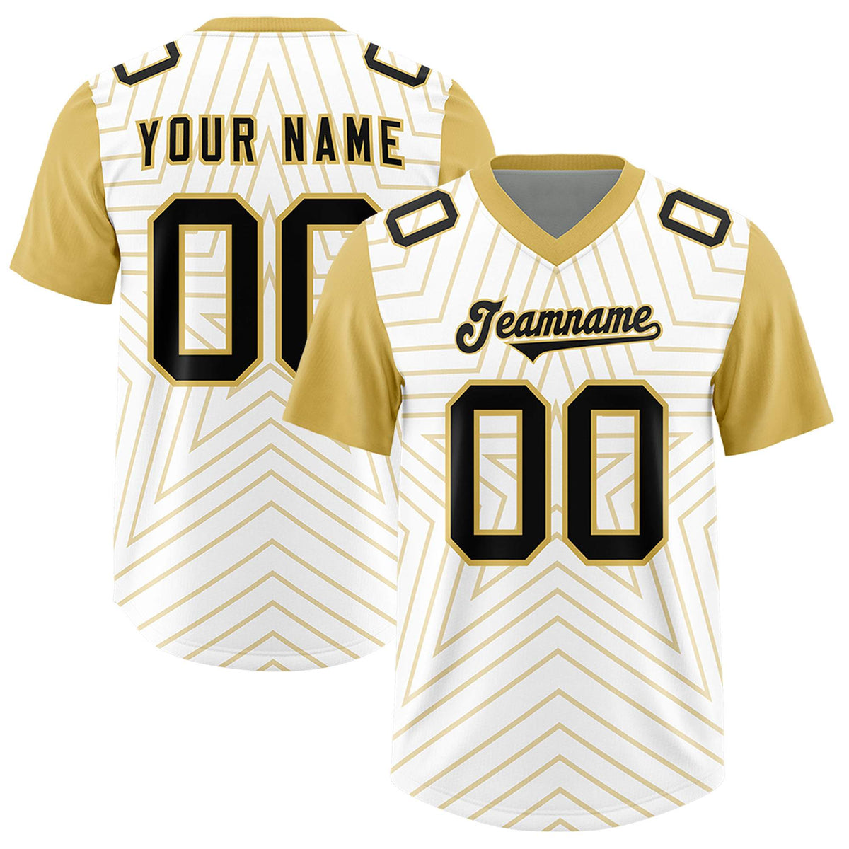 Custom White Old Gold Personalized Star Pattern Raglan Sleeves Authentic Football Jersey