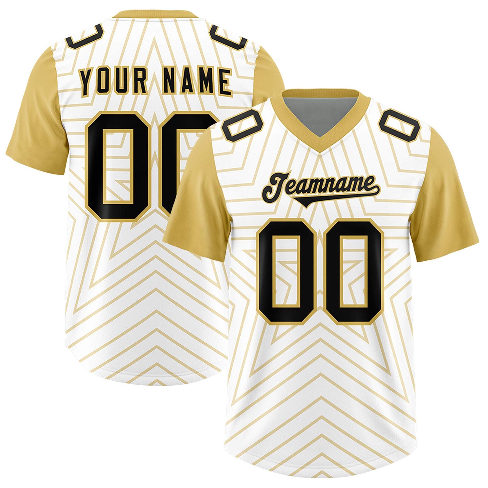 Custom White Old Gold Personalized Star Pattern Raglan Sleeves Authentic Football Jersey