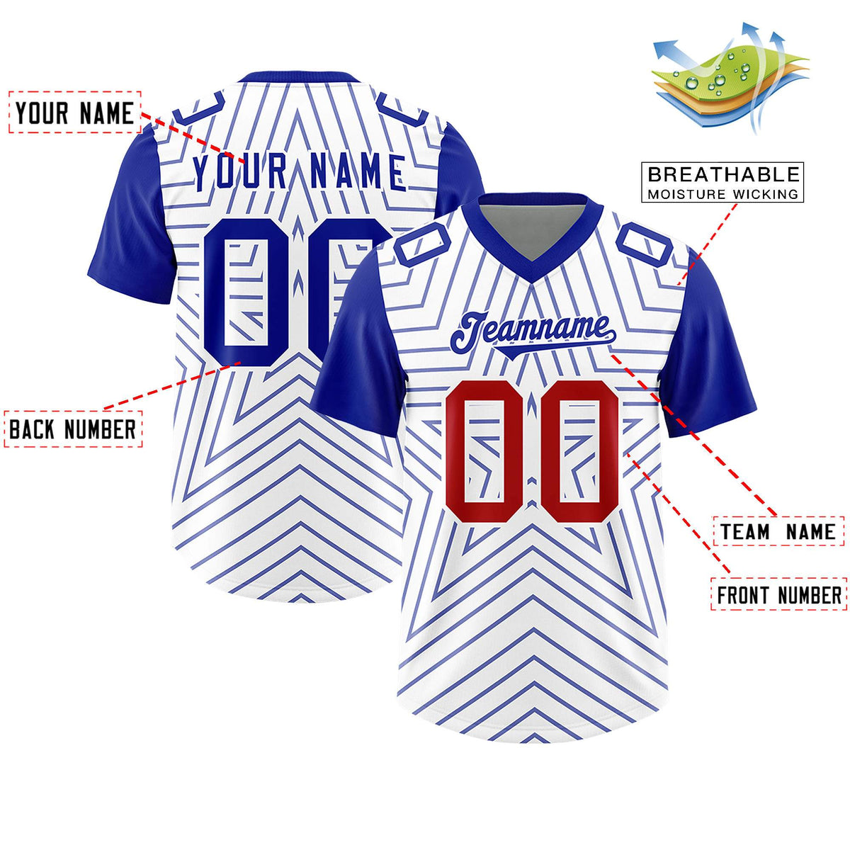 Custom White Royal Personalized Star Pattern Raglan Sleeves Authentic Football Jersey