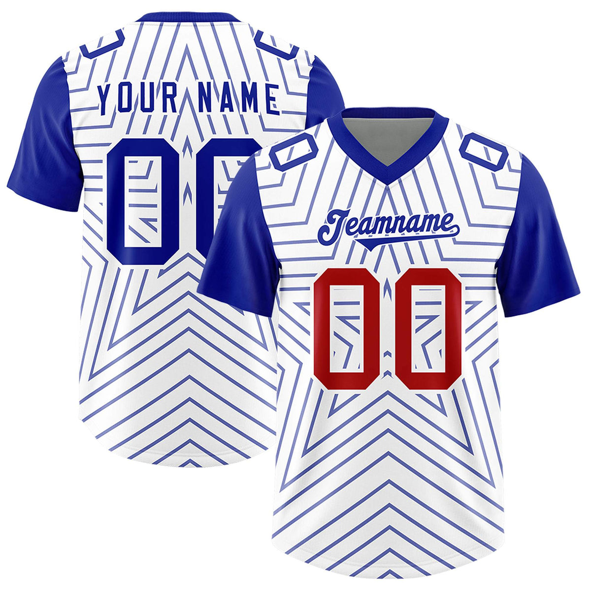 Custom White Royal Personalized Star Pattern Raglan Sleeves Authentic Football Jersey