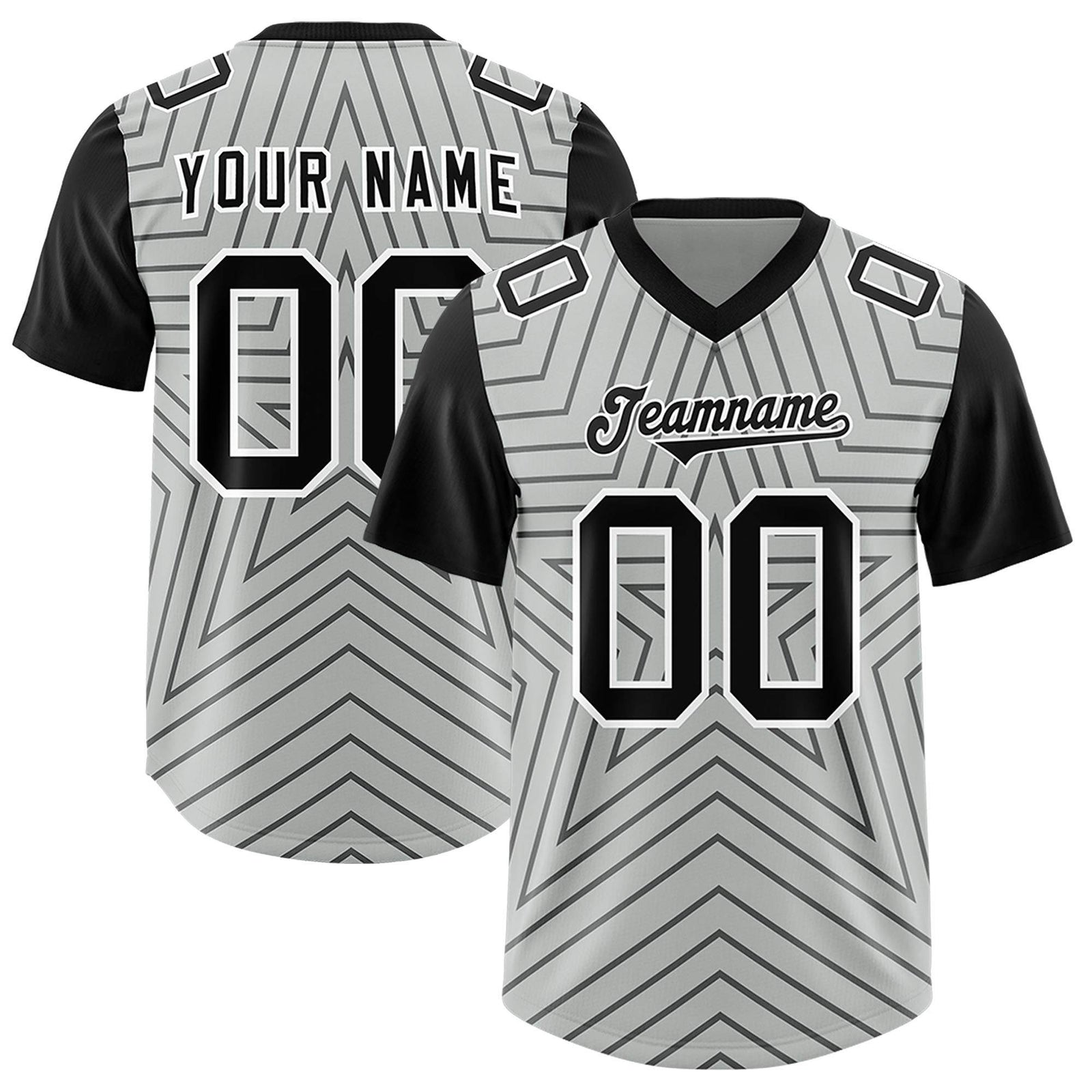 Custom Gray Black Personalized Star Pattern Raglan Sleeves Authentic Football Jersey