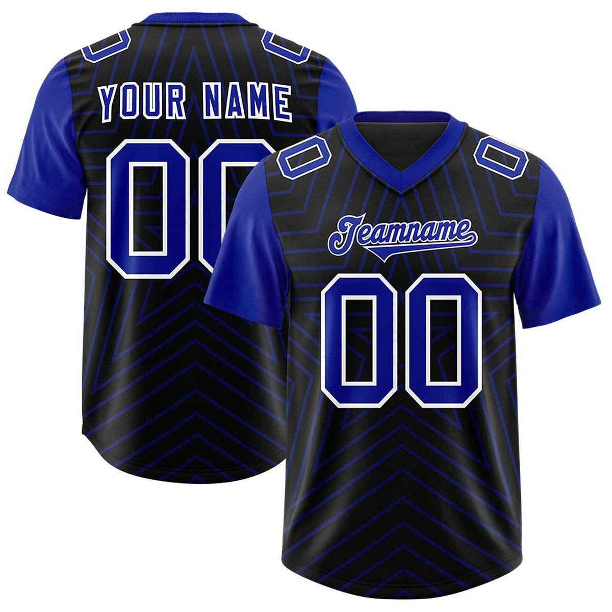 Custom Black Royal Personalized Star Pattern Raglan Sleeves Authentic Football Jersey