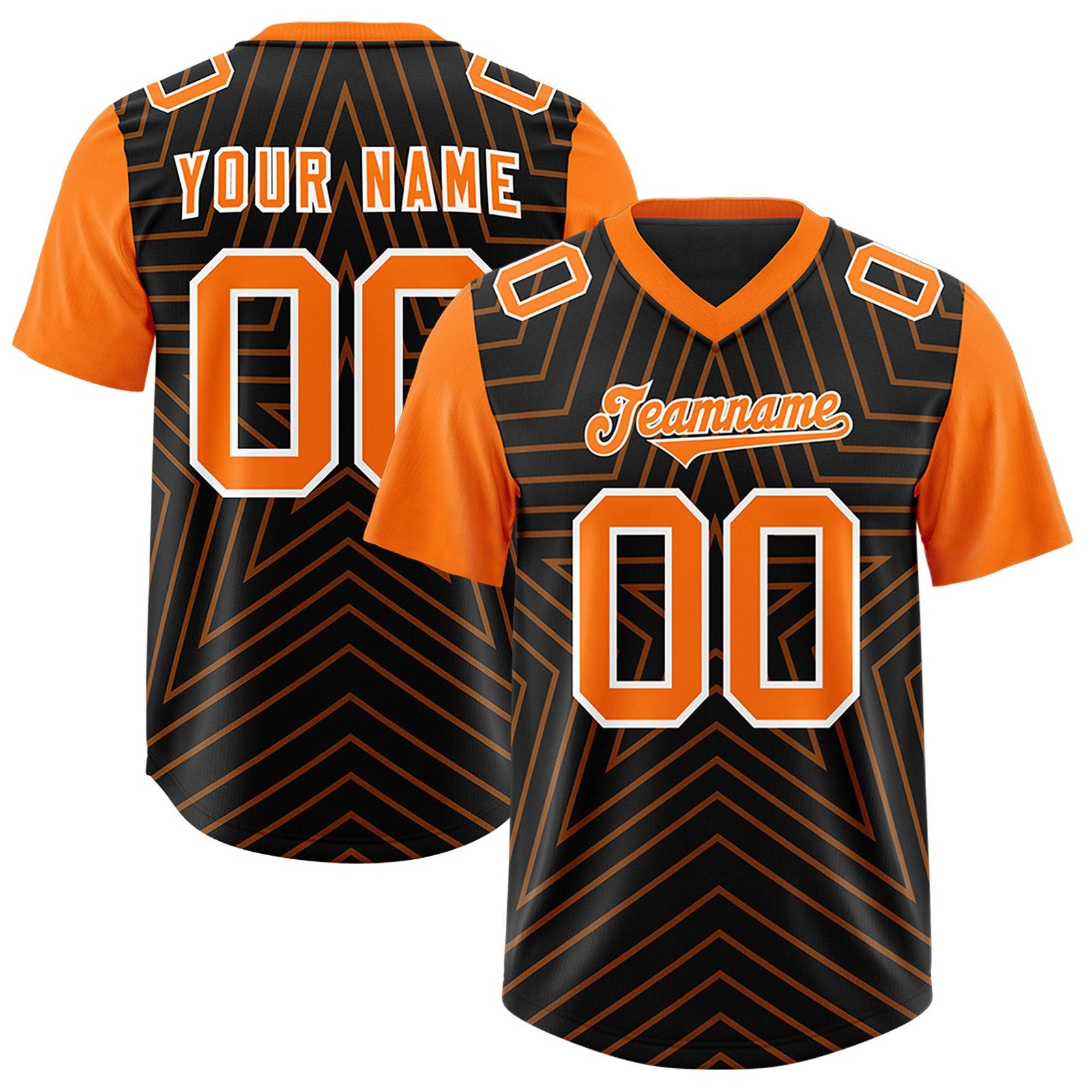Custom Black Orange Personalized Star Pattern Raglan Sleeves Authentic Football Jersey
