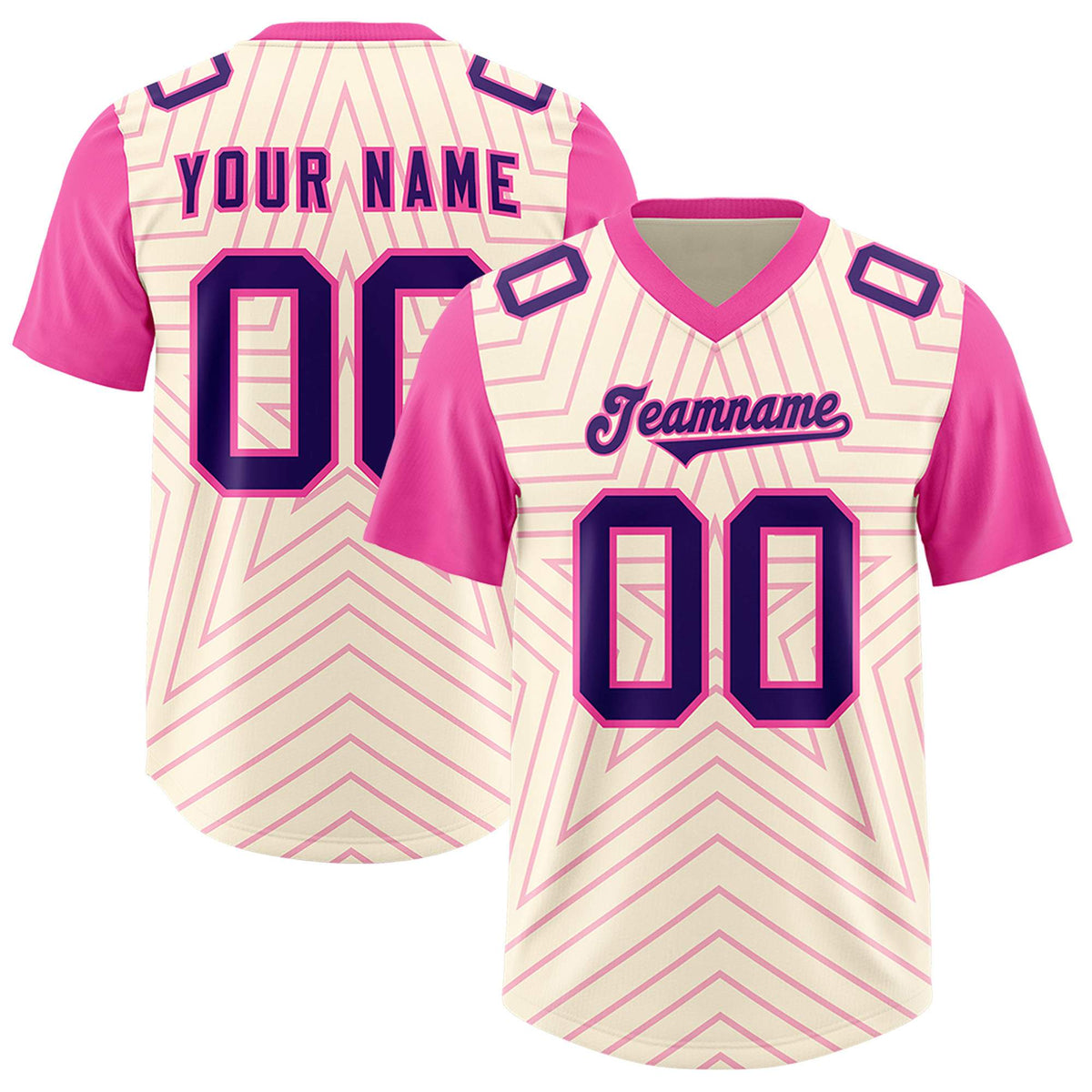 Custom Cream Pink Personalized Star Pattern Raglan Sleeves Authentic Football Jersey