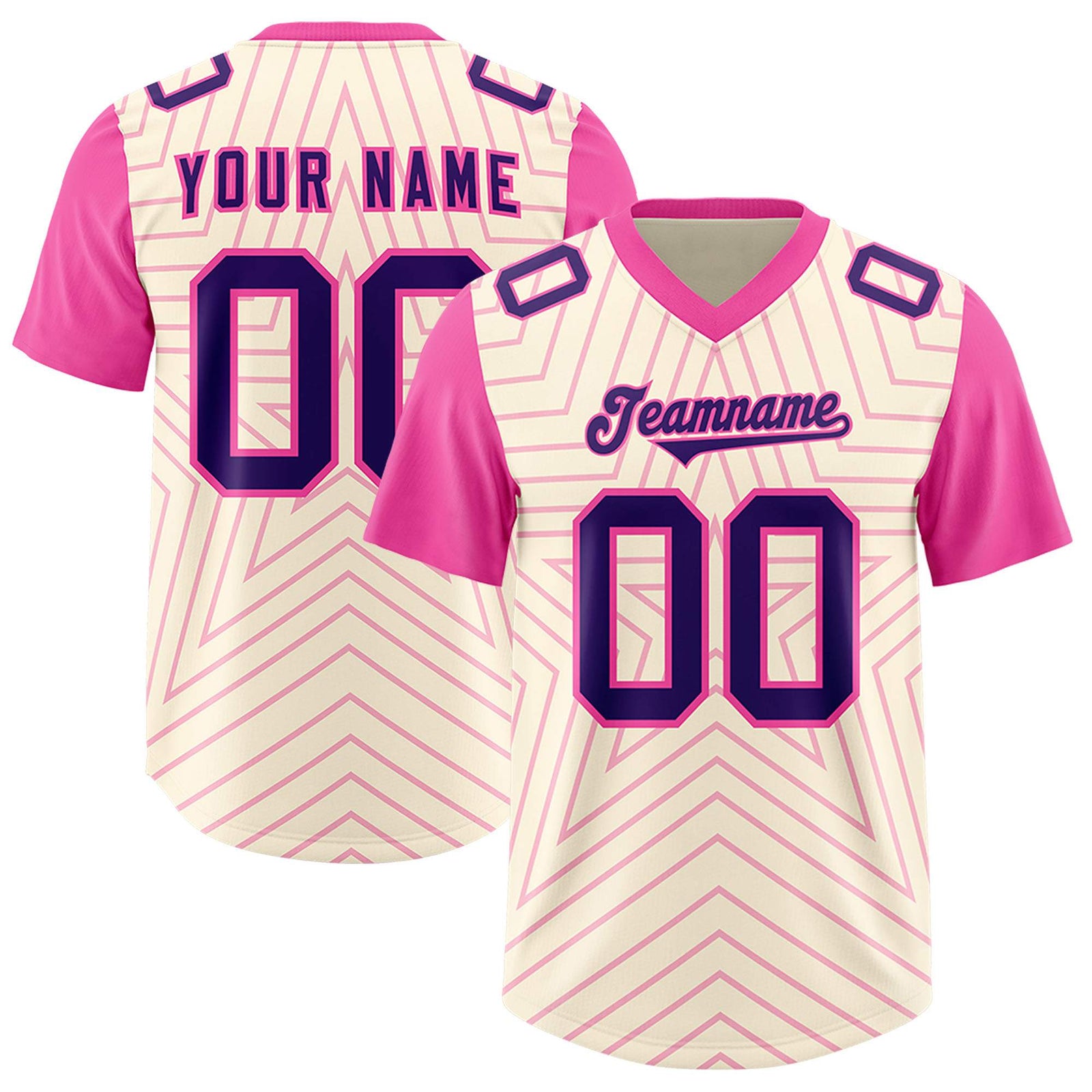 Custom Cream Pink Personalized Star Pattern Raglan Sleeves Authentic Football Jersey