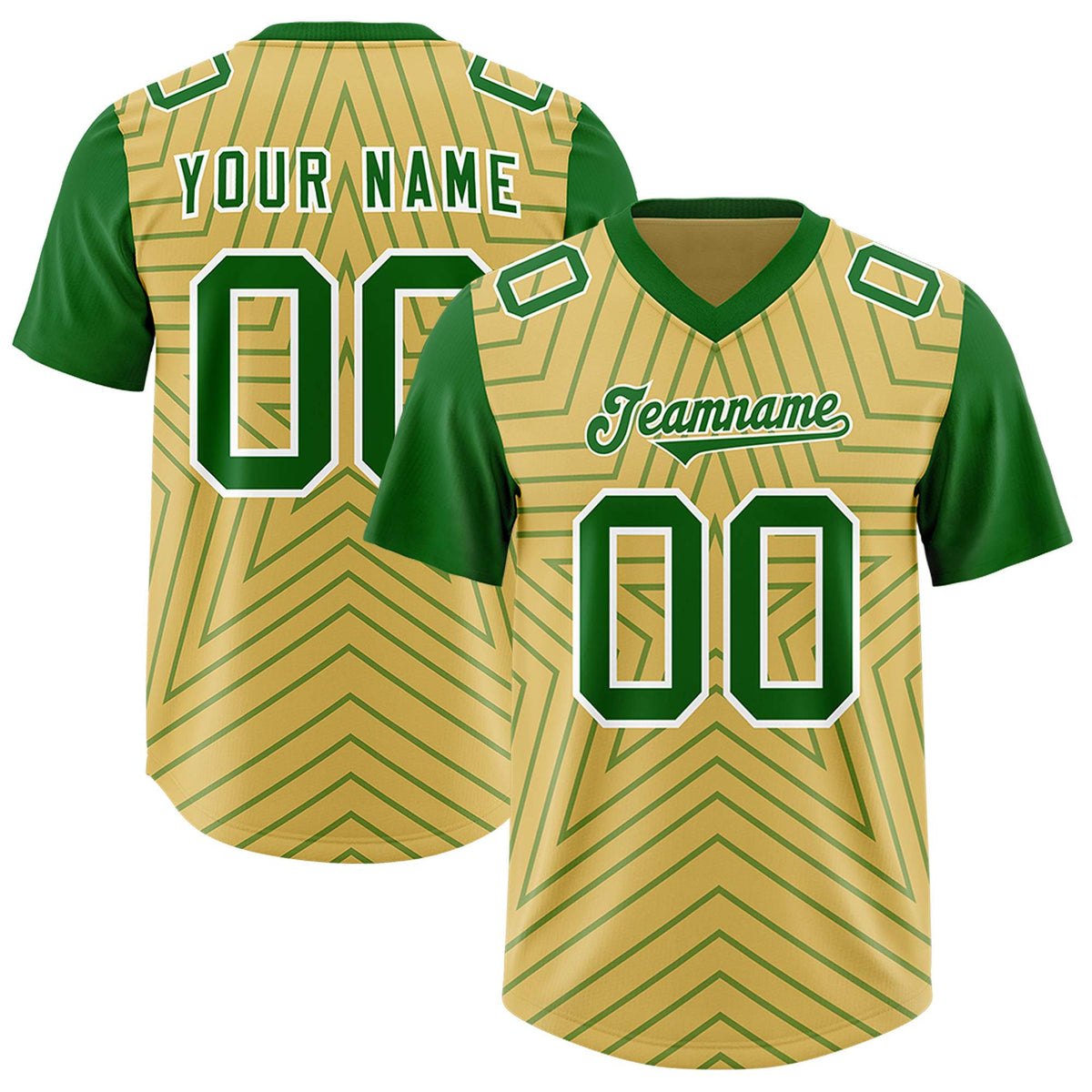 Custom Old Gold Kelly Green Personalized Star Pattern Raglan Sleeves Authentic Football Jersey