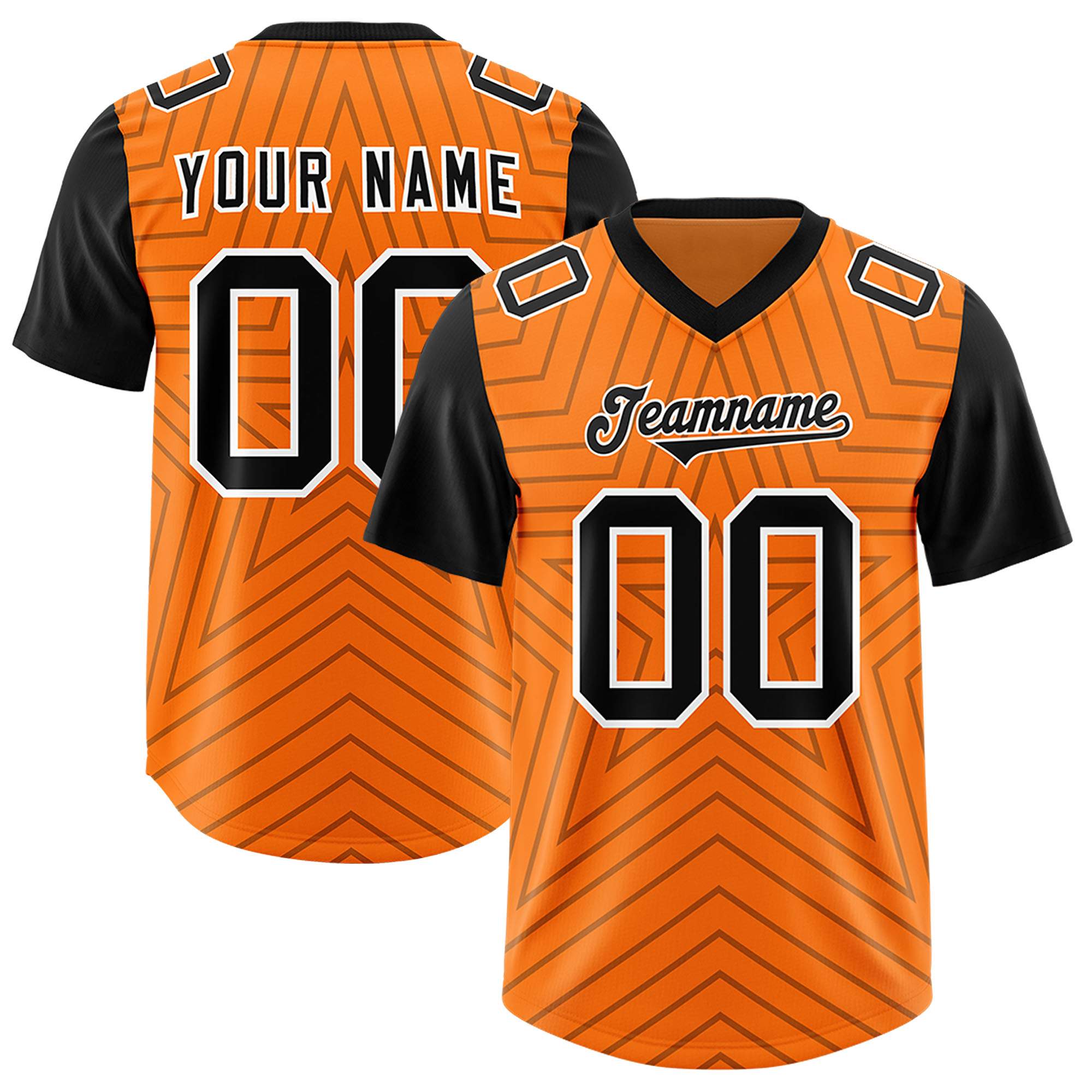 Custom Orange Black Personalized Star Pattern Raglan Sleeves Authentic Football Jersey
