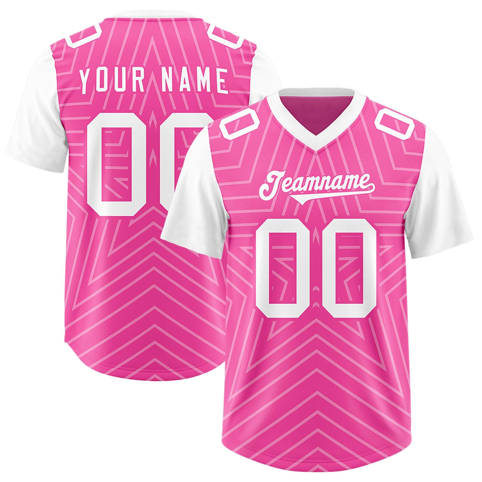 Custom Pink White Personalized Star Pattern Raglan Sleeves Authentic Football Jersey