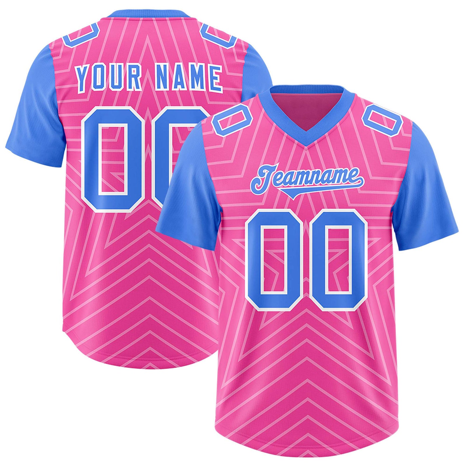 Custom Pink Powder Blue Personalized Star Pattern Raglan Sleeves Authentic Football Jersey