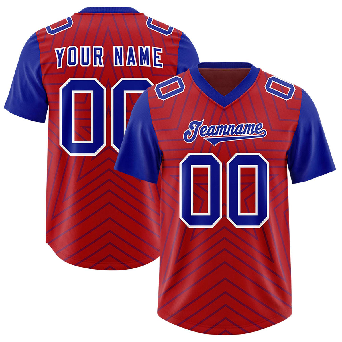 Custom Red Royal Personalized Star Pattern Raglan Sleeves Authentic Football Jersey