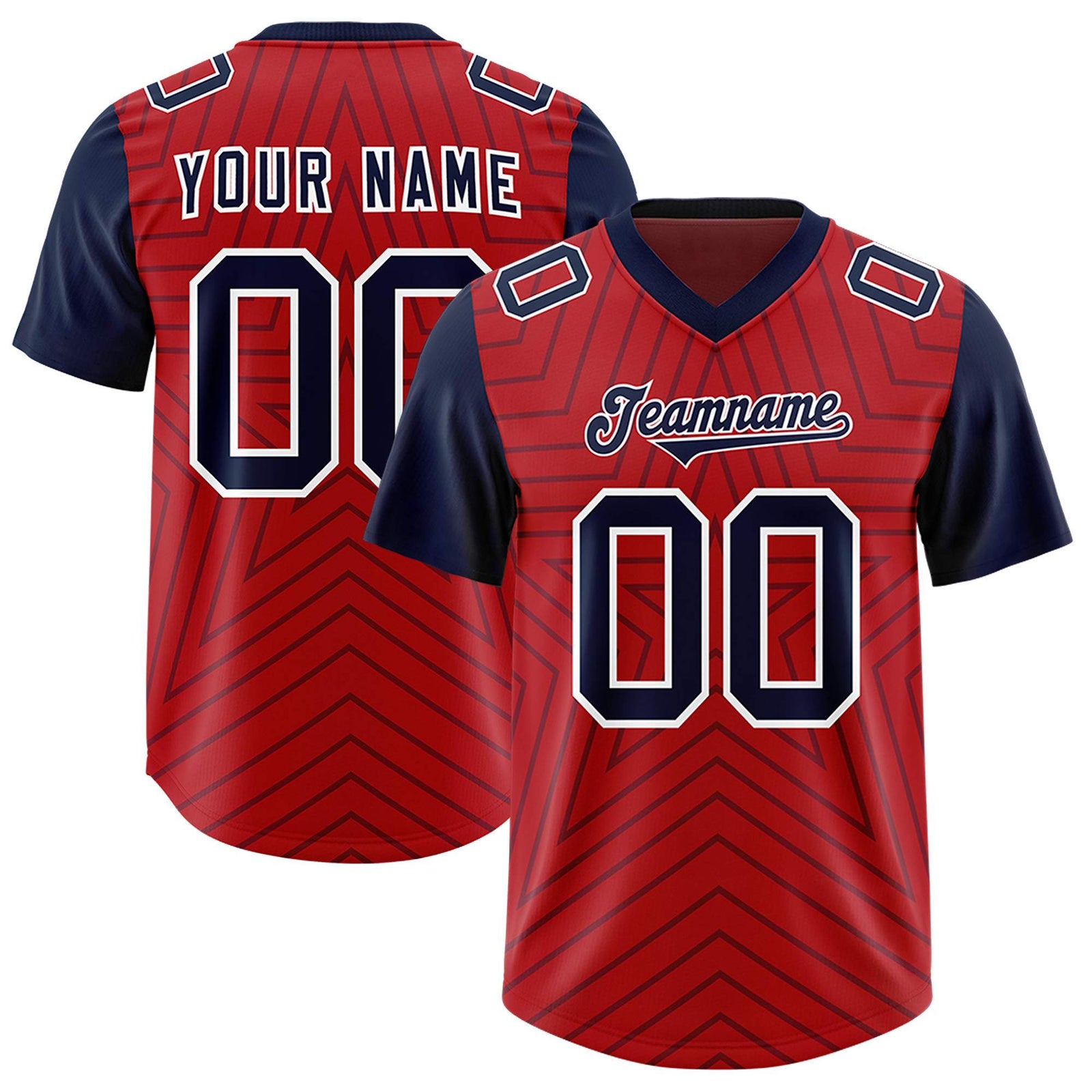 Custom Red Navy Personalized Star Pattern Raglan Sleeves Authentic Football Jersey