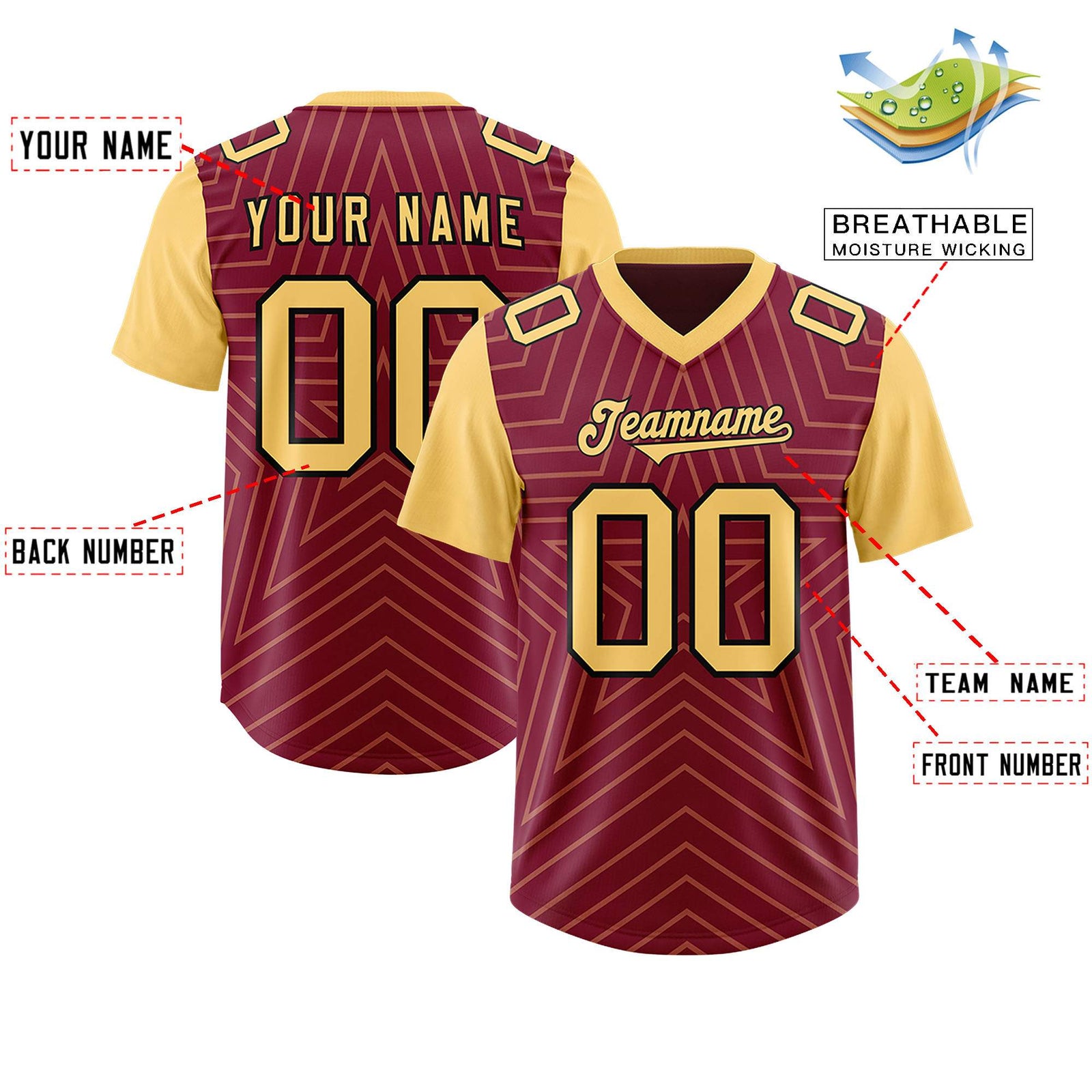 Custom Cardinal Khaki Personalized Star Pattern Raglan Sleeves Authentic Football Jersey