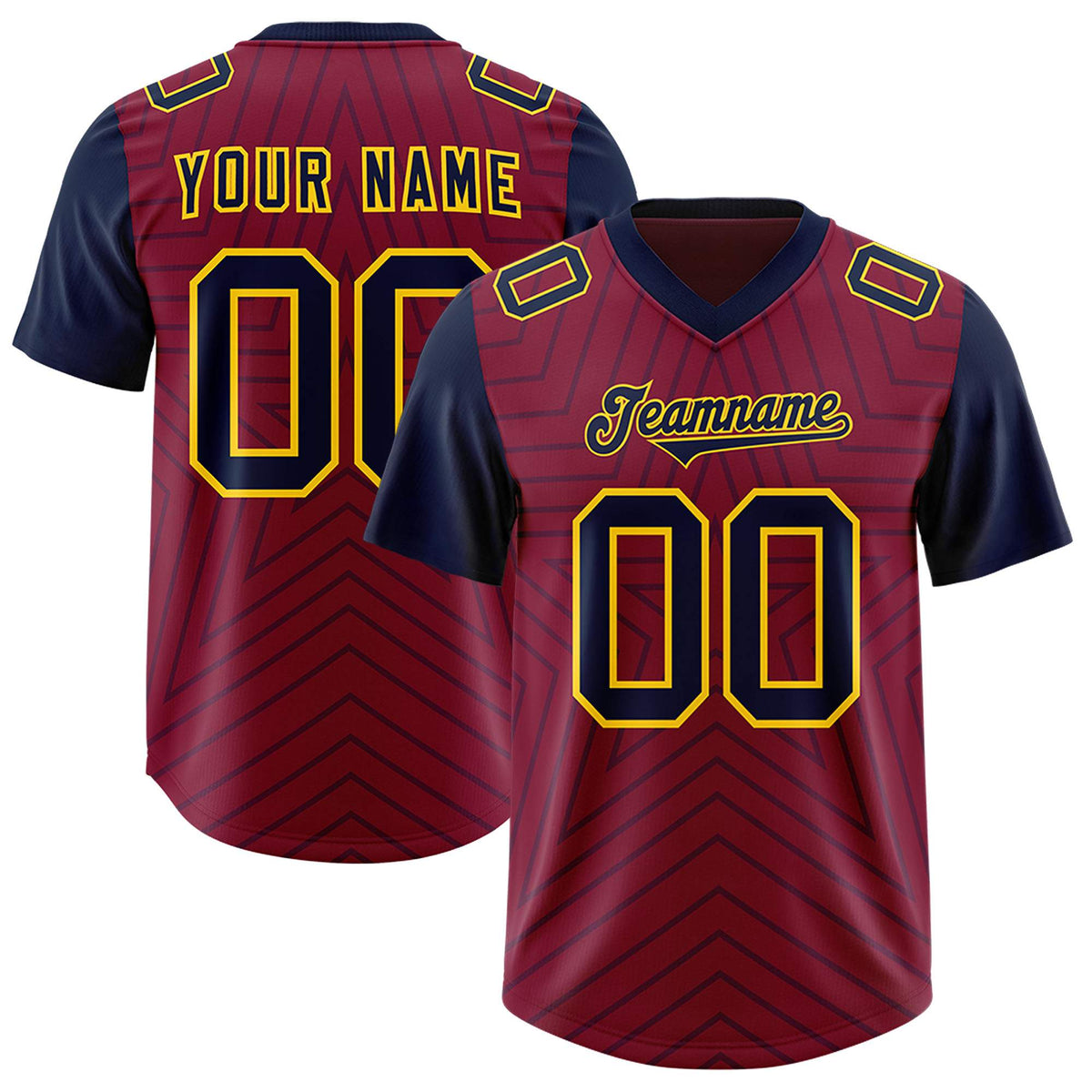 Custom Cardinal Navy Personalized Star Pattern Raglan Sleeves Authentic Football Jersey