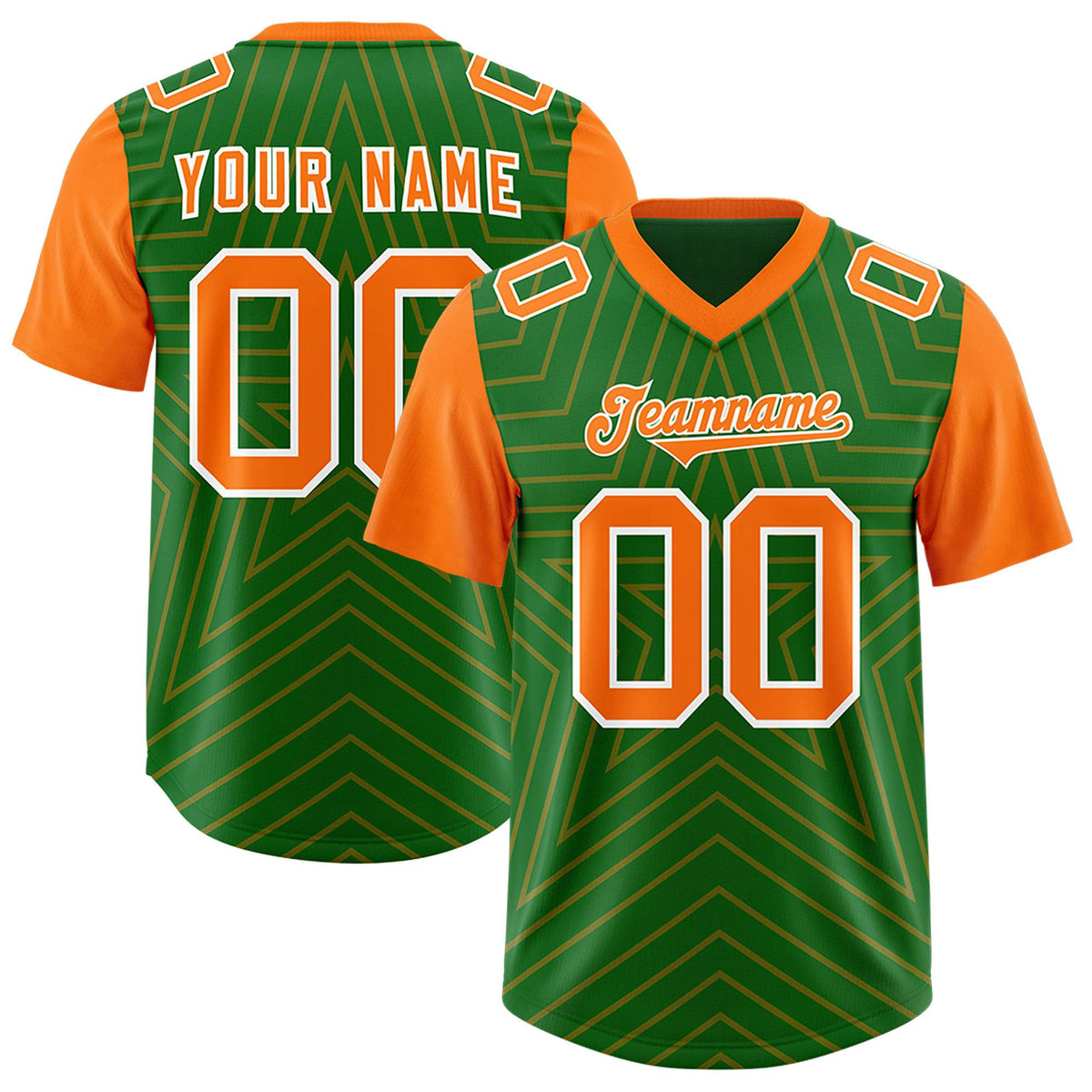 Custom Kelly Green Orange Personalized Star Pattern Raglan Sleeves Authentic Football Jersey