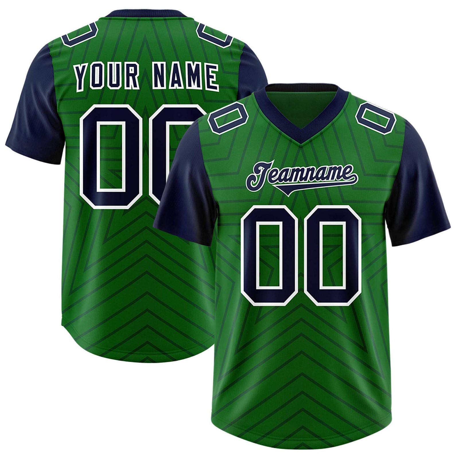 Custom Kelly Green Navy Personalized Star Pattern Raglan Sleeves Authentic Football Jersey