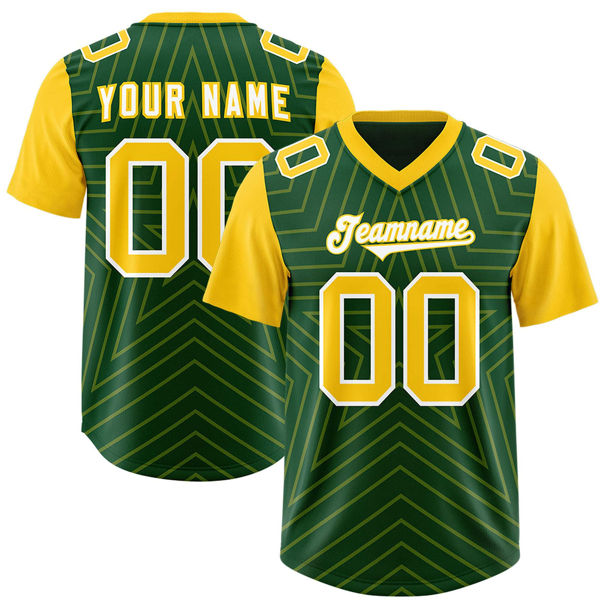Custom Green Gold Personalized Star Pattern Raglan Sleeves Authentic Football Jersey