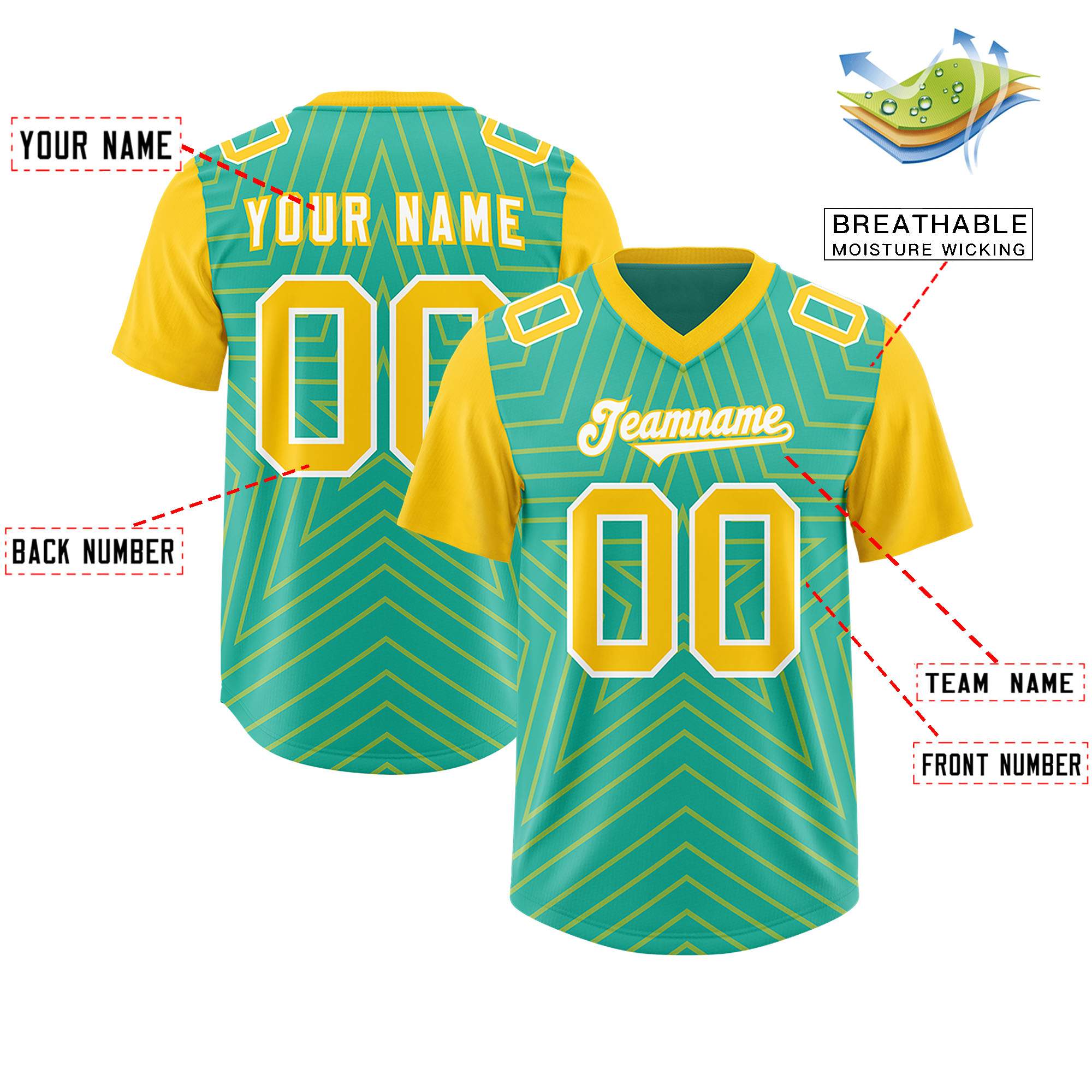 Custom Bright Green Gold Personalized Star Pattern Raglan Sleeves Authentic Football Jersey