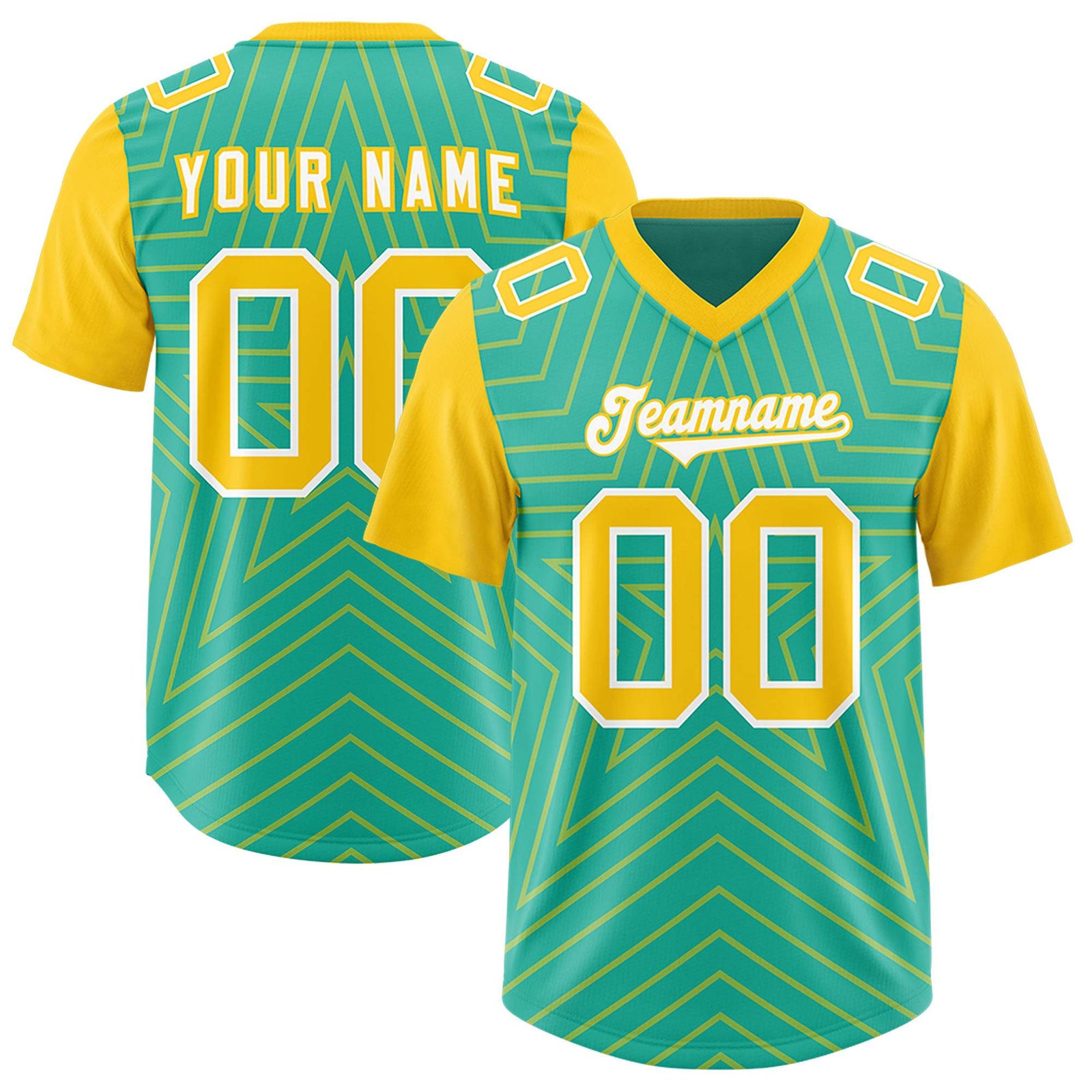 Custom Bright Green Gold Personalized Star Pattern Raglan Sleeves Authentic Football Jersey