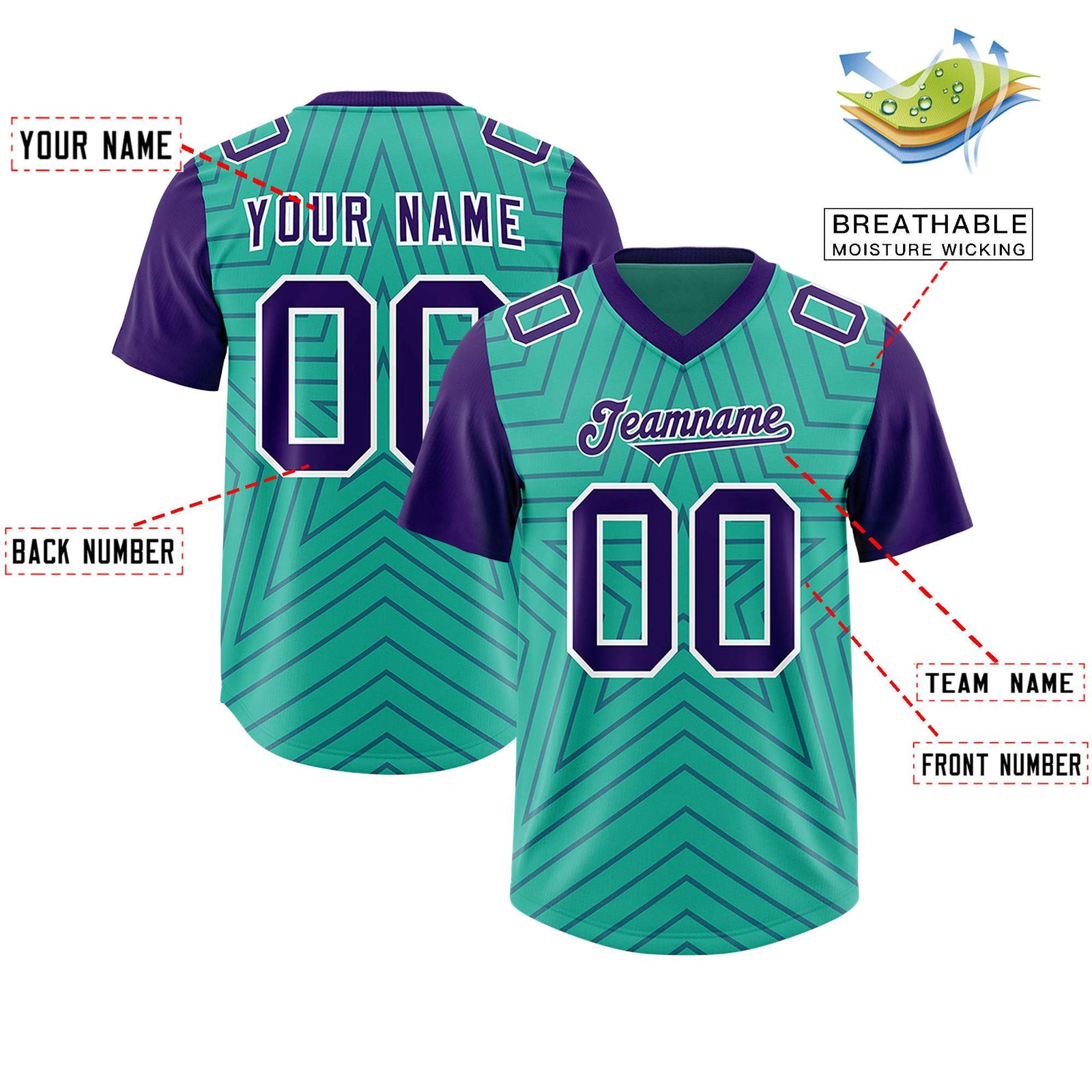 Custom Bright Green Purple Personalized Star Pattern Raglan Sleeves Authentic Football Jersey