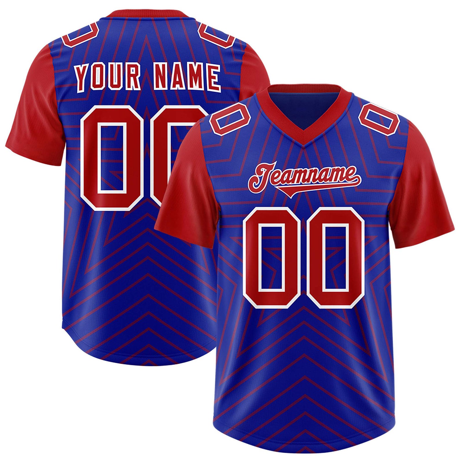 Custom Royal Red Personalized Star Pattern Raglan Sleeves Authentic Football Jersey