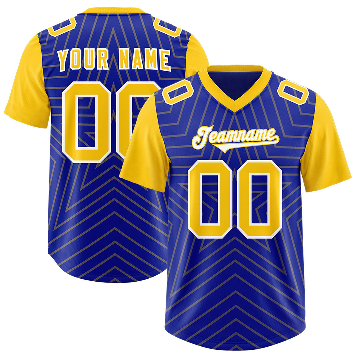 Custom Royal Gold Personalized Star Pattern Raglan Sleeves Authentic Football Jersey