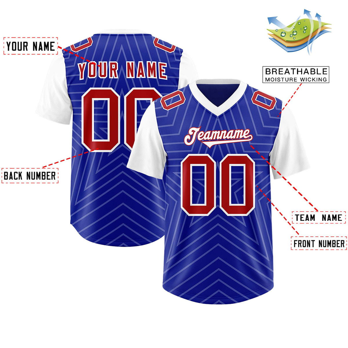 Custom Royal White Personalized Star Pattern Raglan Sleeves Authentic Football Jersey
