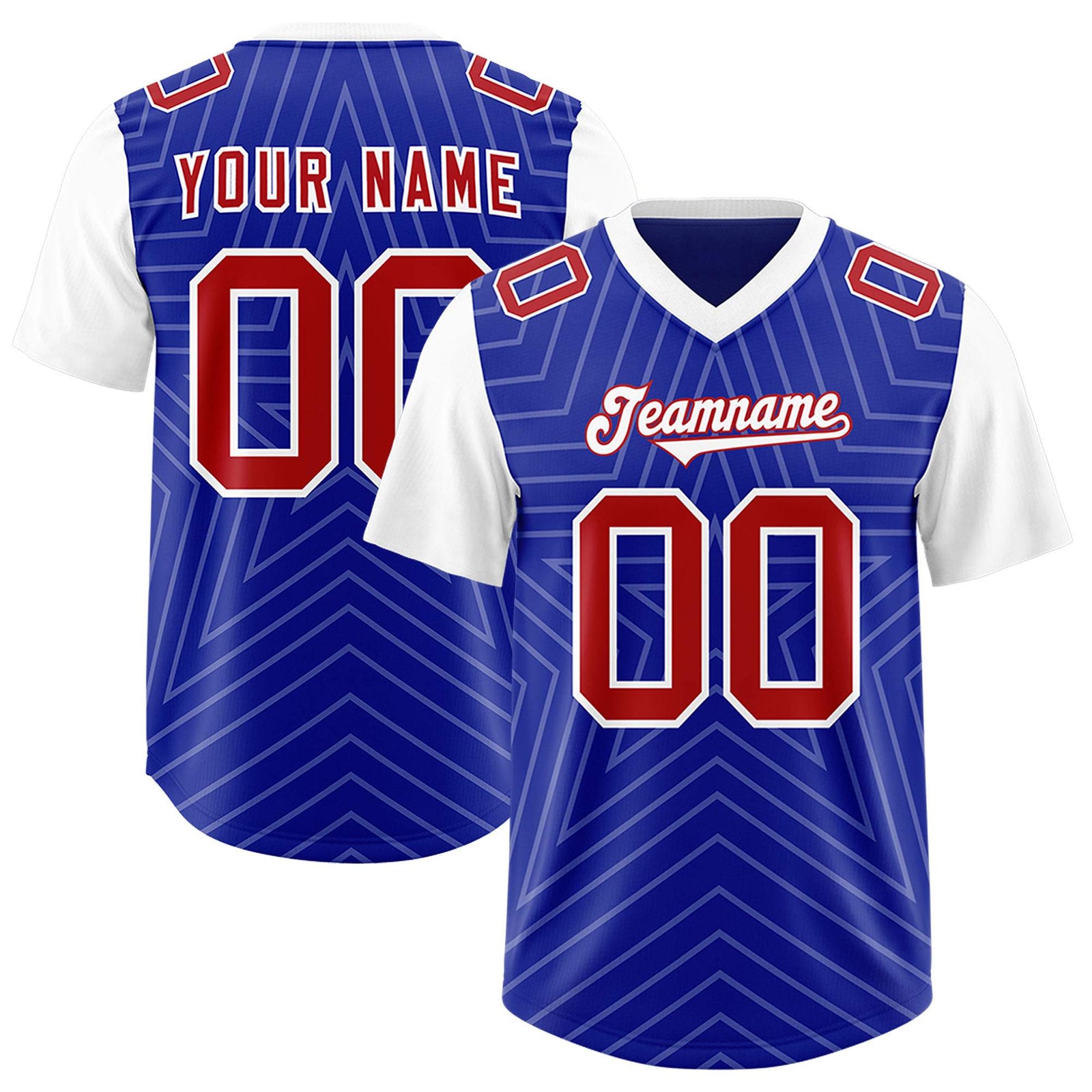 Custom Royal White Personalized Star Pattern Raglan Sleeves Authentic Football Jersey