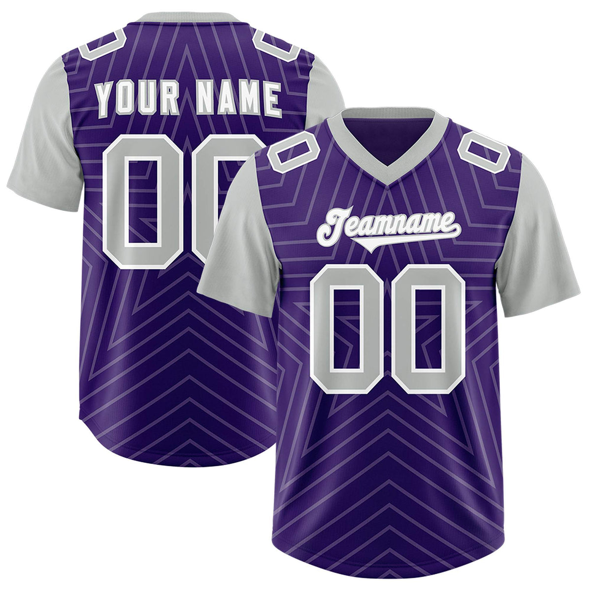 Custom Purple Gray Personalized Star Pattern Raglan Sleeves Authentic Football Jersey
