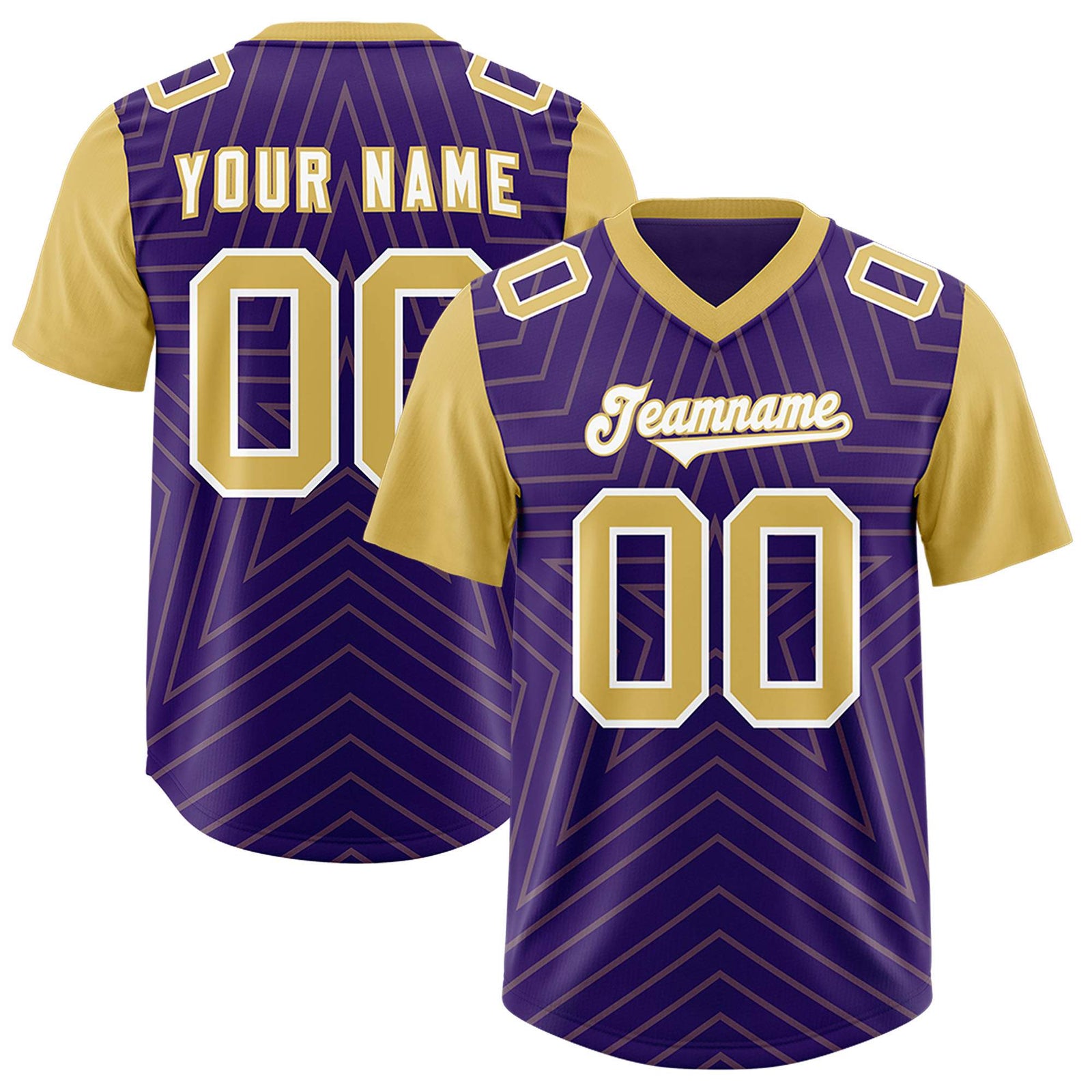Custom Purple Old Gold Personalized Star Pattern Raglan Sleeves Authentic Football Jersey