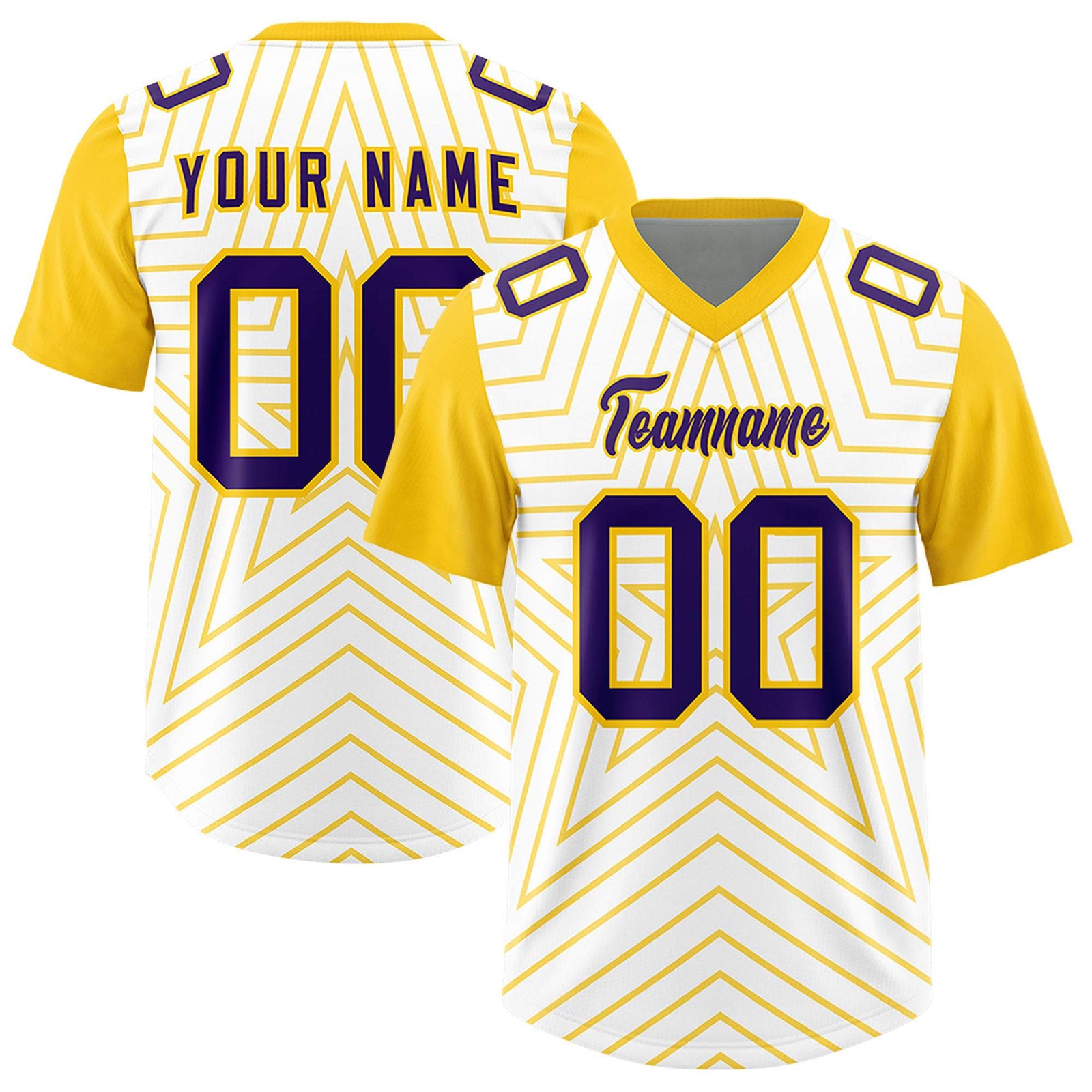 Custom White Gold Personalized Star Pattern Raglan Sleeves Authentic Football Jersey