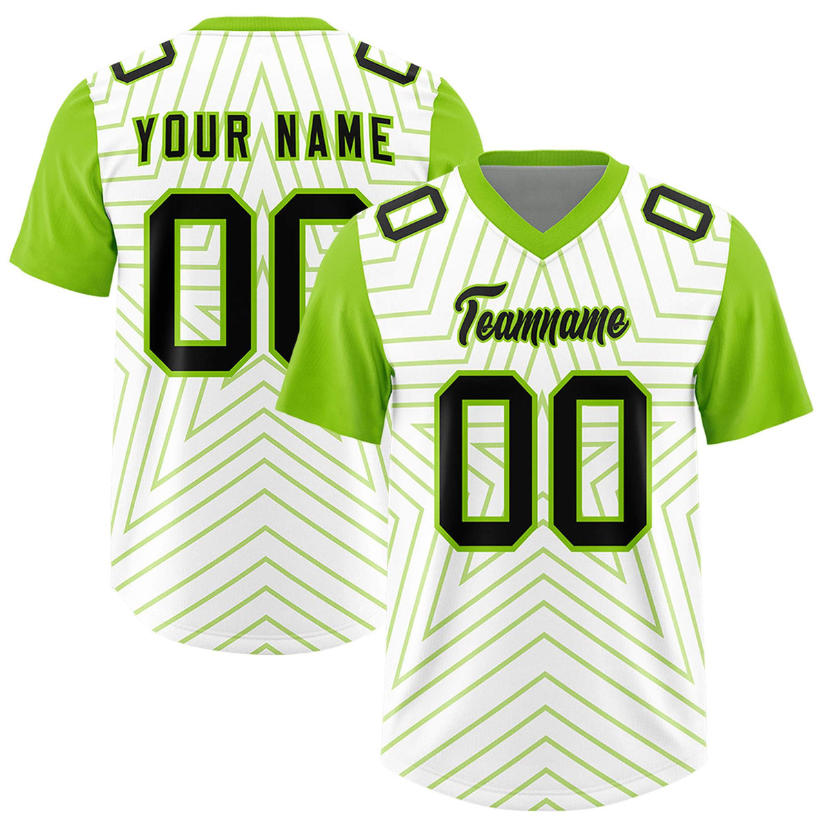 Custom White Neon Green Personalized Star Pattern Raglan Sleeves Authentic Football Jersey