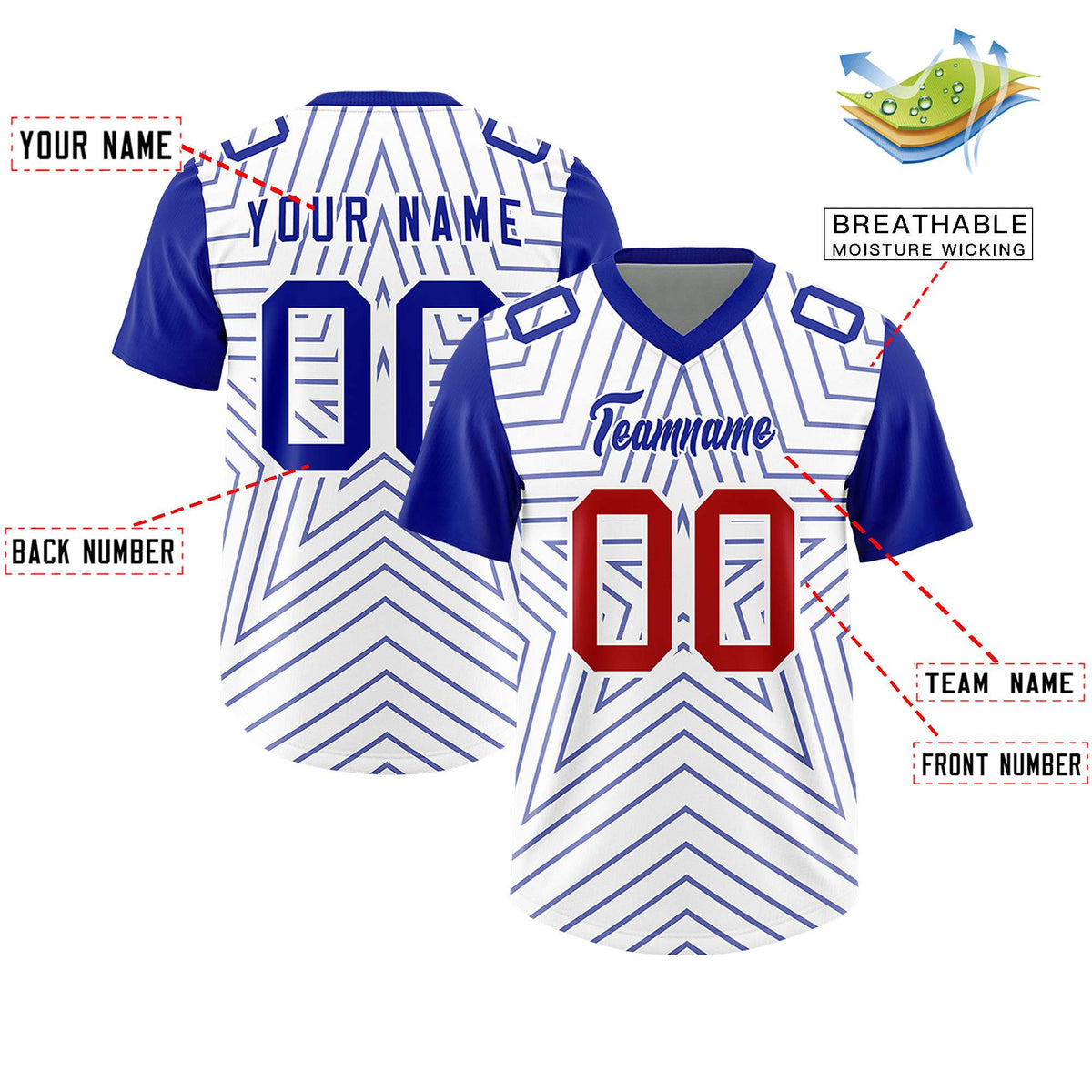 Custom White Royal Personalized Star Pattern Raglan Sleeves Authentic Football Jersey