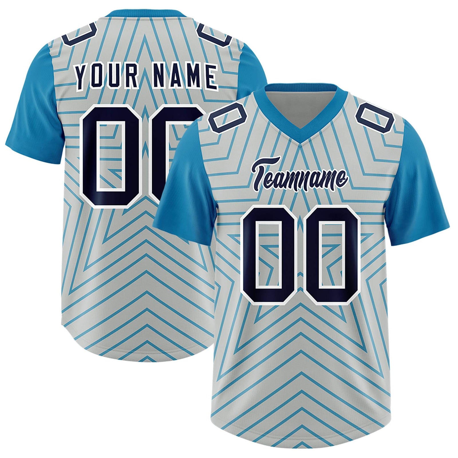 Custom Gray Panther Blue Personalized Star Pattern Raglan Sleeves Authentic Football Jersey