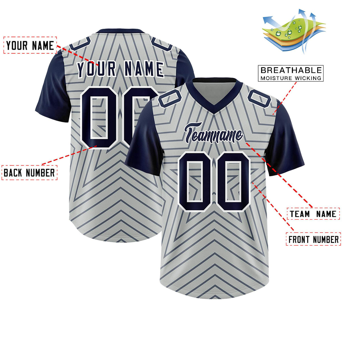 Custom Gray Navy Personalized Star Pattern Raglan Sleeves Authentic Football Jersey