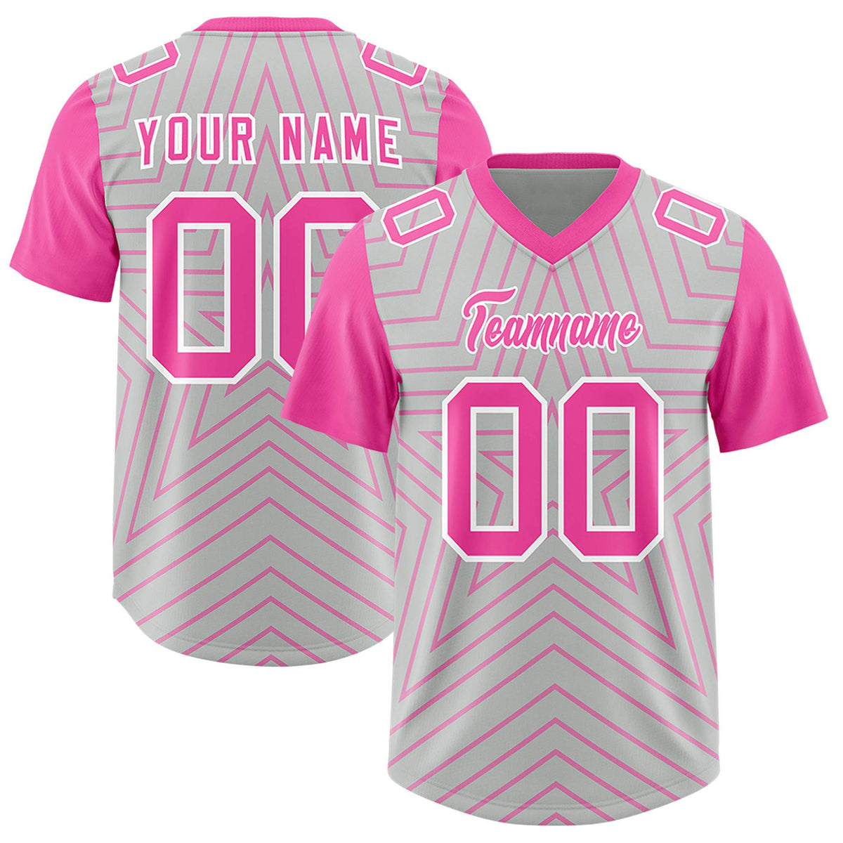 Custom Gray Pink Personalized Star Pattern Raglan Sleeves Authentic Football Jersey