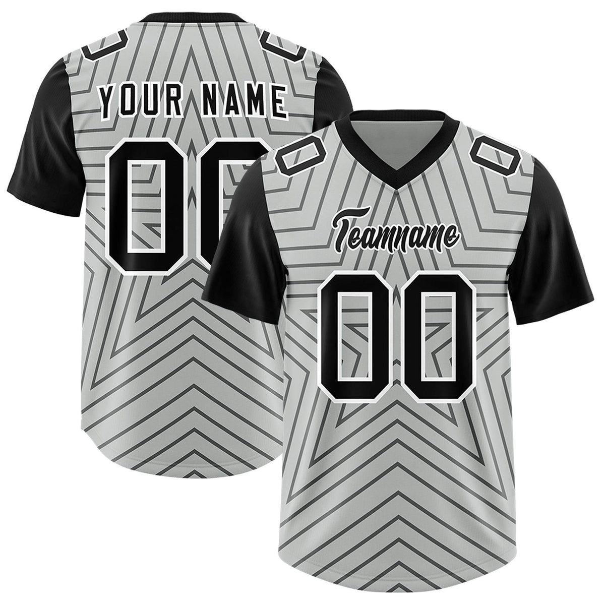 Custom Gray Black Personalized Star Pattern Raglan Sleeves Authentic Football Jersey