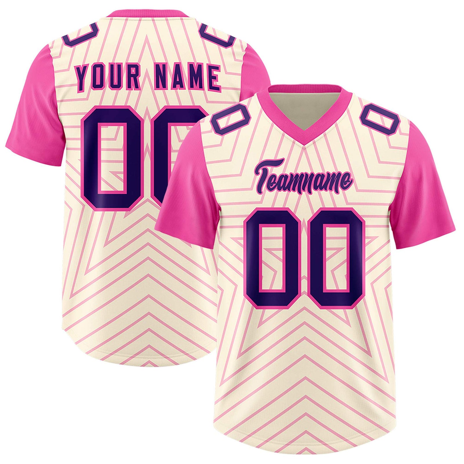 Custom Cream Pink Personalized Star Pattern Raglan Sleeves Authentic Football Jersey
