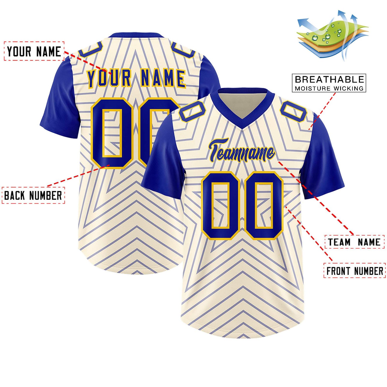 Custom Cream Royal Personalized Star Pattern Raglan Sleeves Authentic Football Jersey