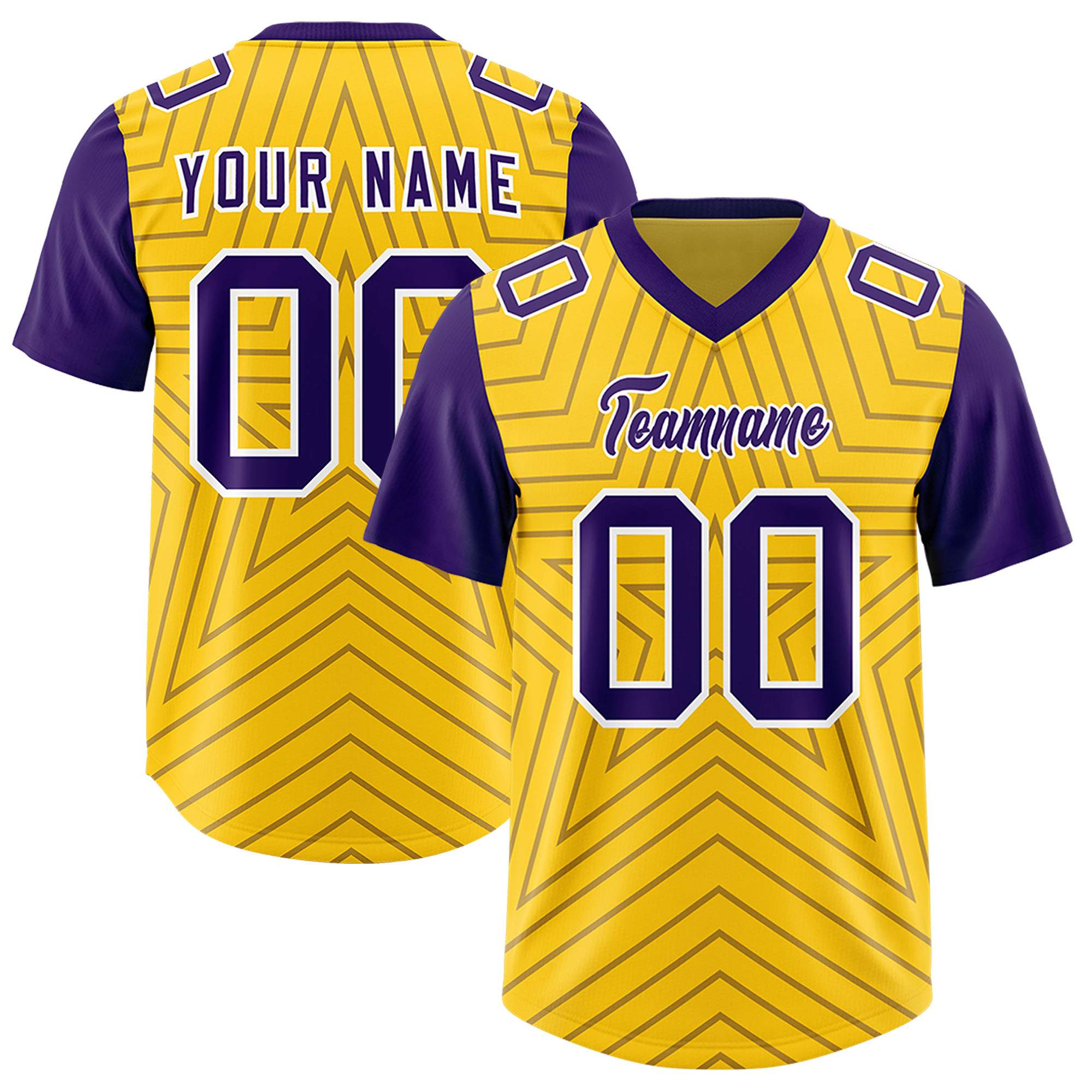 Custom Gold Purple Personalized Star Pattern Raglan Sleeves Authentic Football Jersey