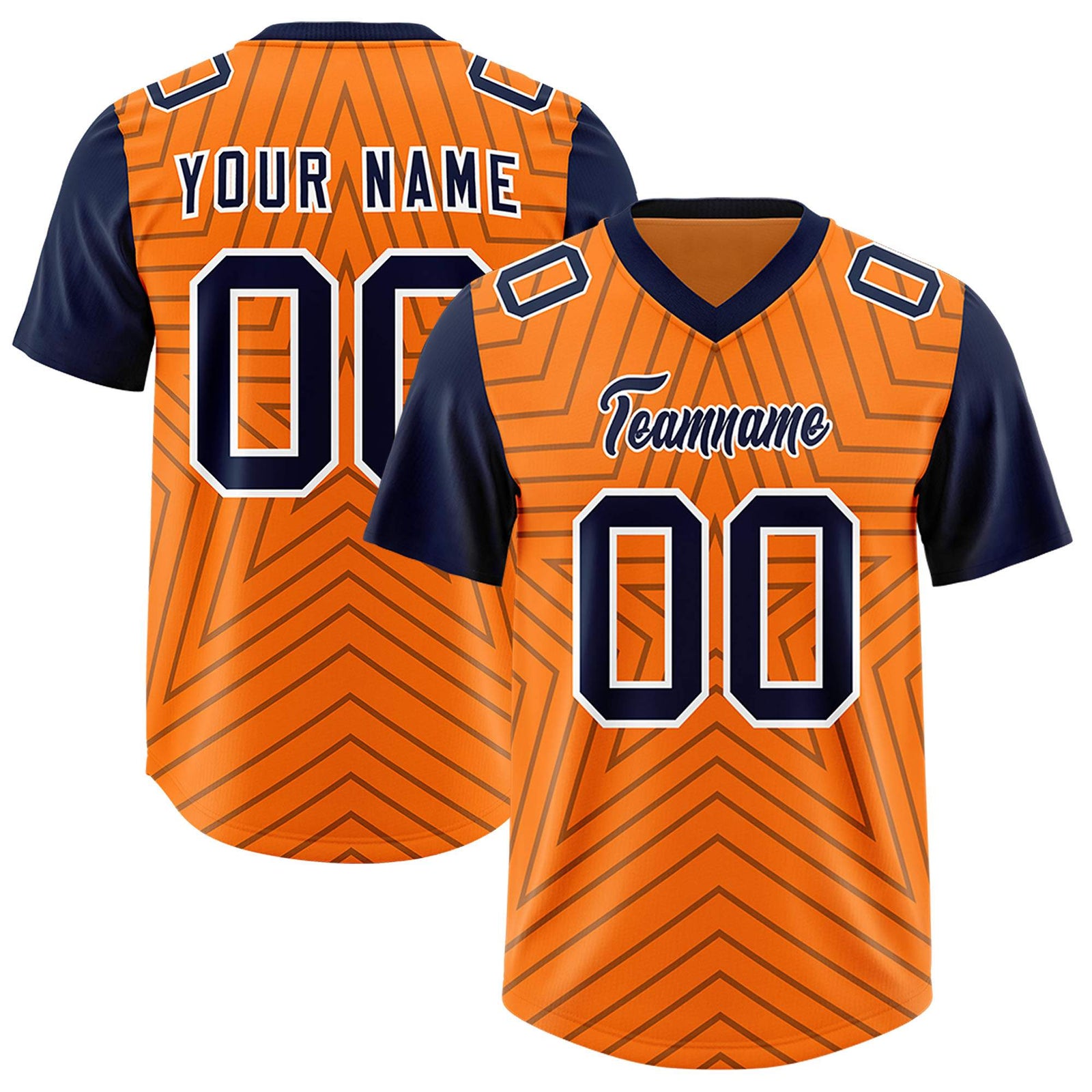 Custom Orange Navy Personalized Star Pattern Raglan Sleeves Authentic Football Jersey