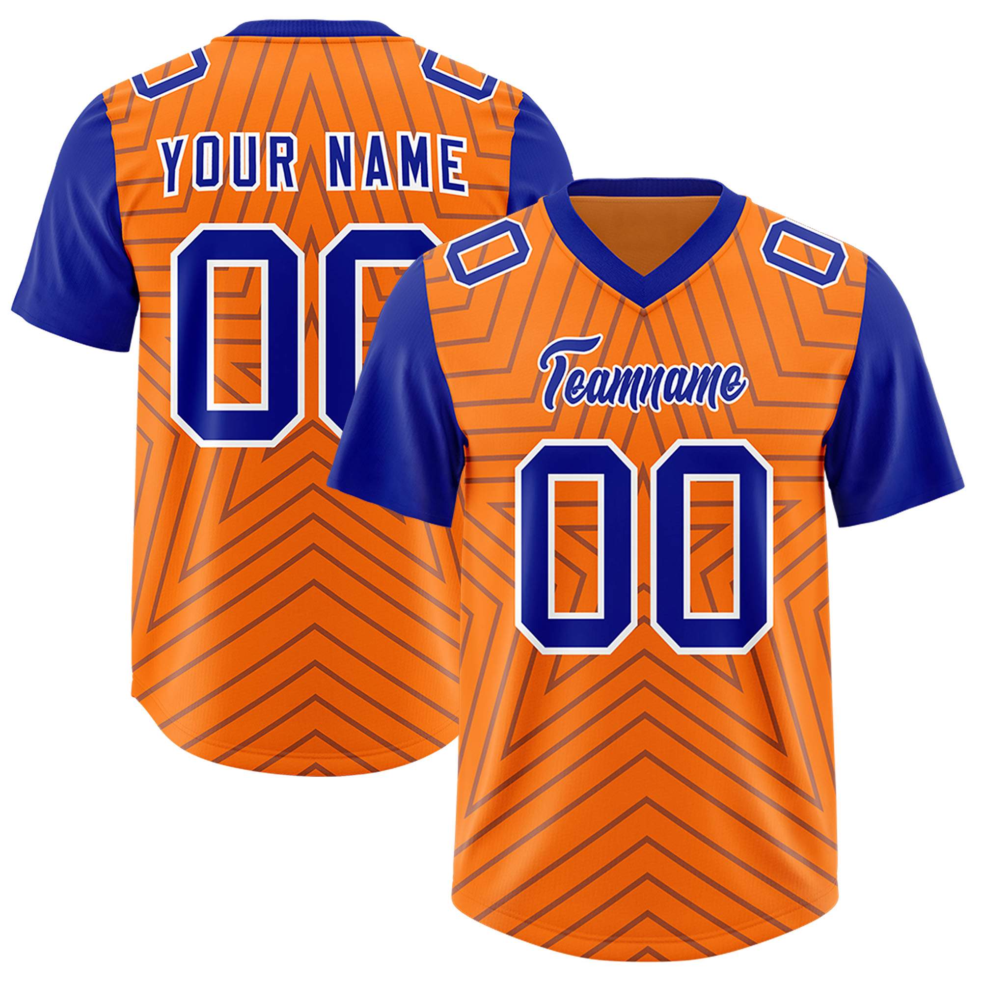 Custom Orange Royal Personalized Star Pattern Raglan Sleeves Authentic Football Jersey