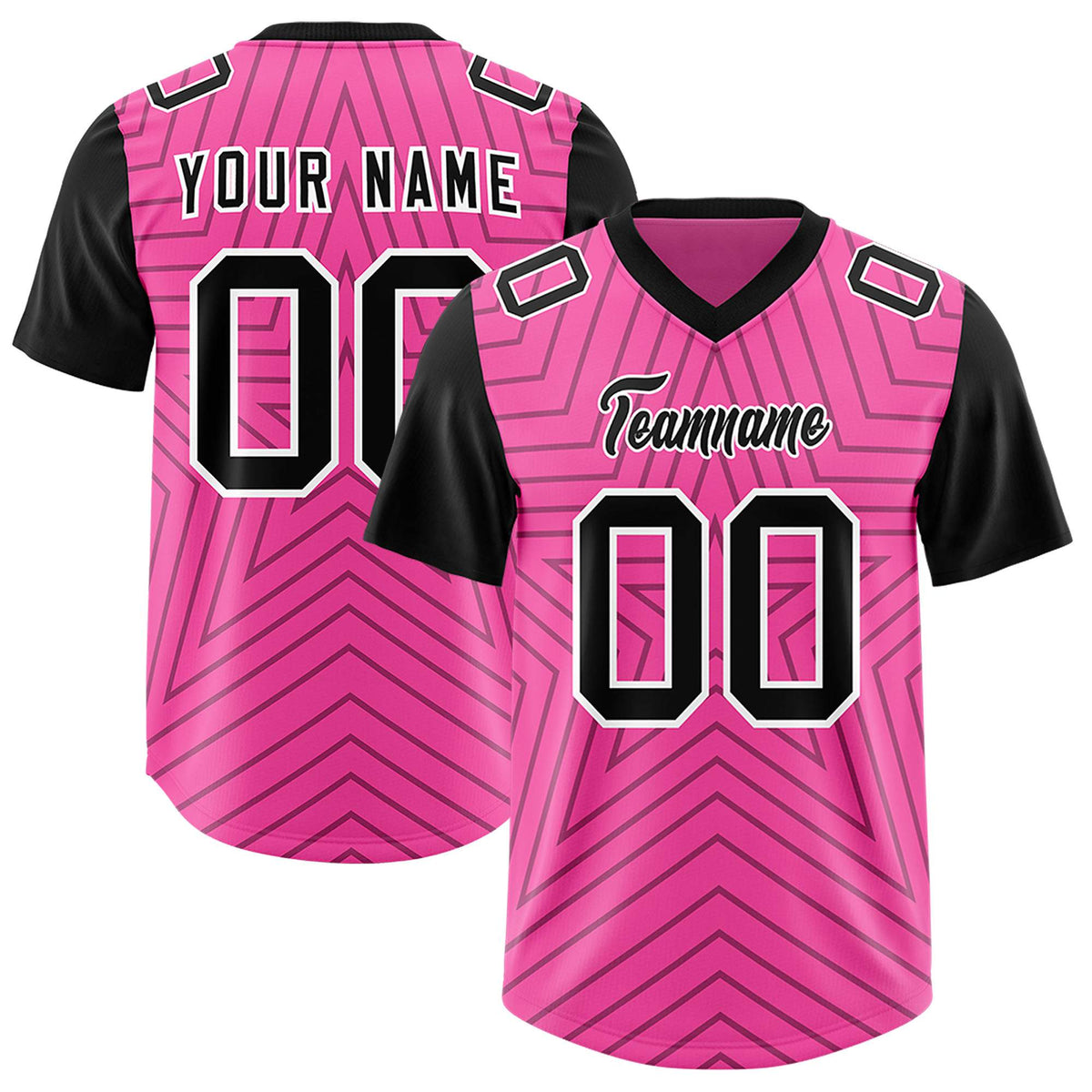 Custom Pink Black Personalized Star Pattern Raglan Sleeves Authentic Football Jersey