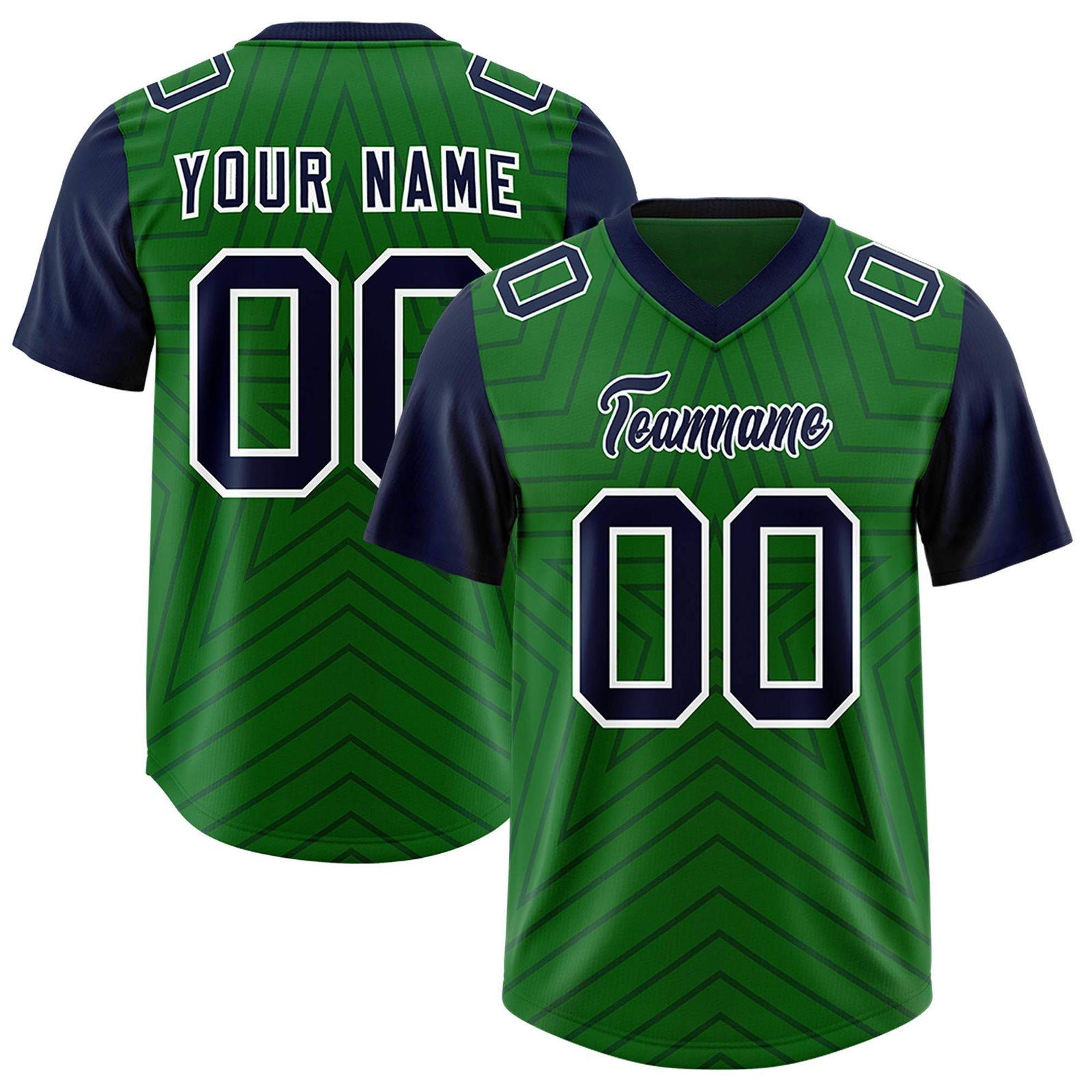 Custom Kelly Green Navy Personalized Star Pattern Raglan Sleeves Authentic Football Jersey