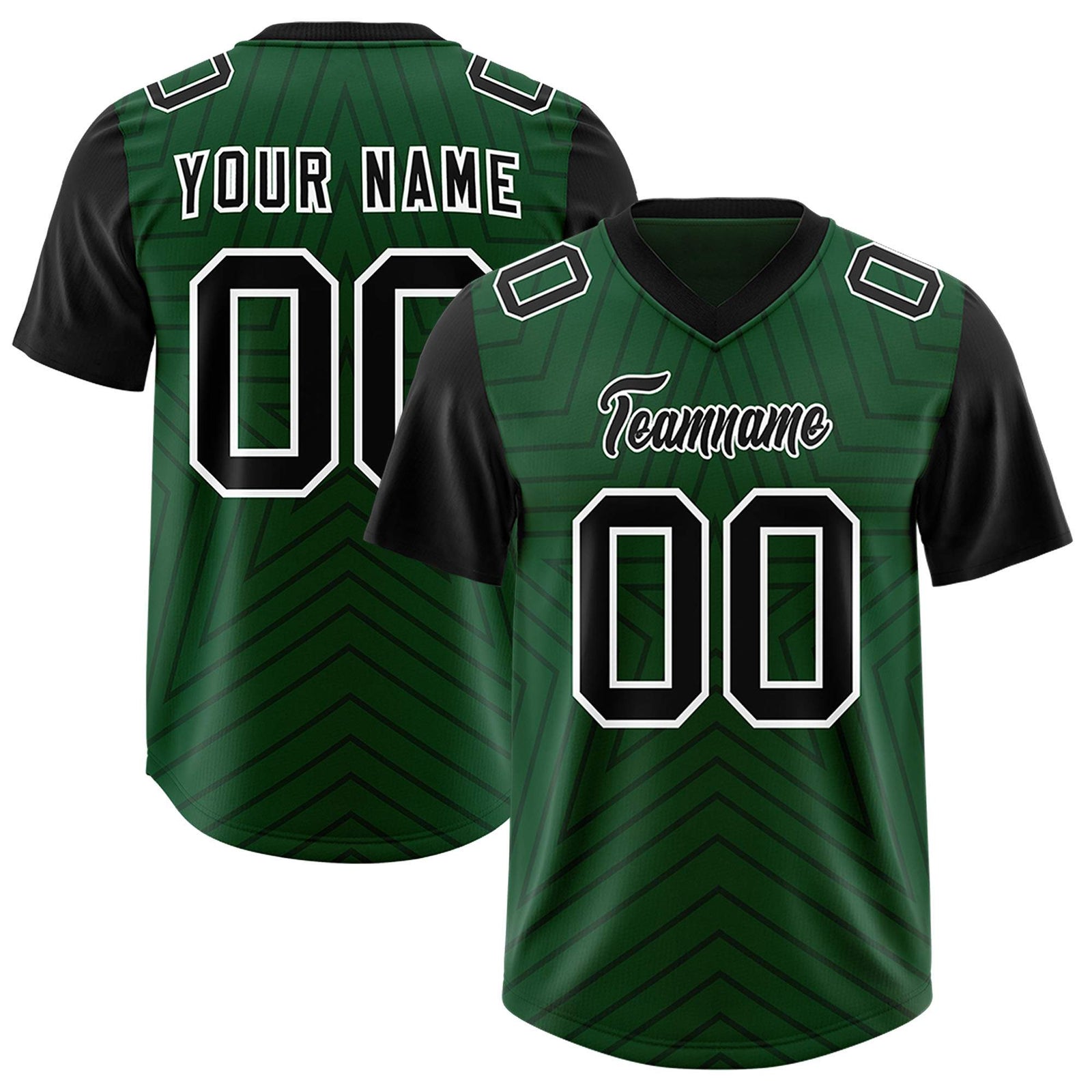 Custom Green Black Personalized Star Pattern Raglan Sleeves Authentic Football Jersey