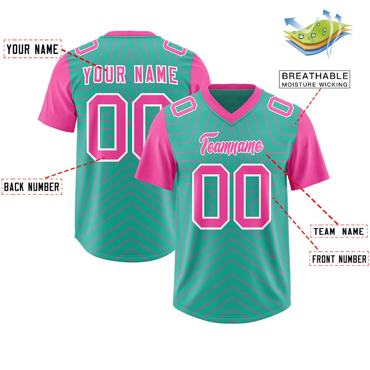 Custom Bright Green Pink Personalized Star Pattern Raglan Sleeves Authentic Football Jersey