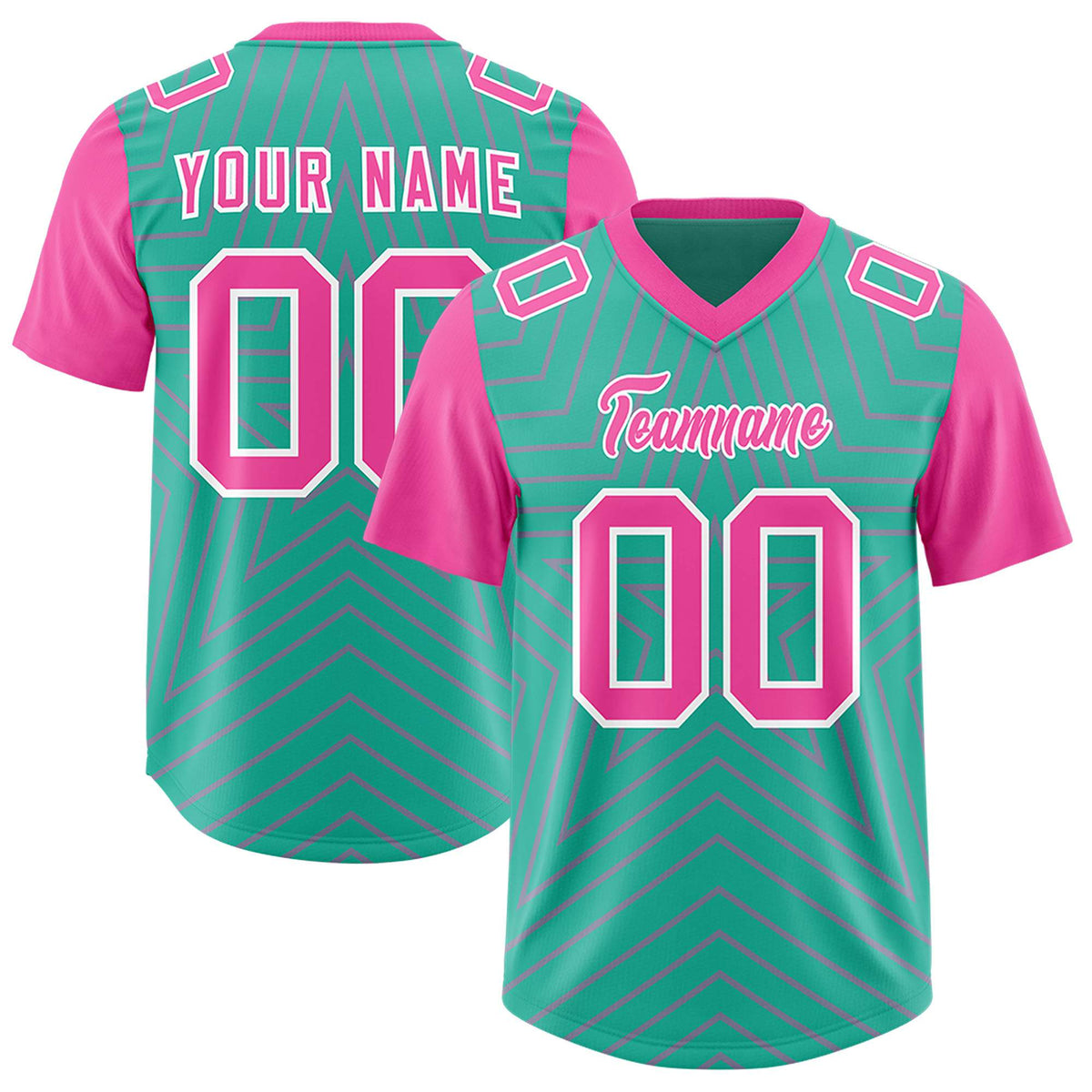 Custom Bright Green Pink Personalized Star Pattern Raglan Sleeves Authentic Football Jersey