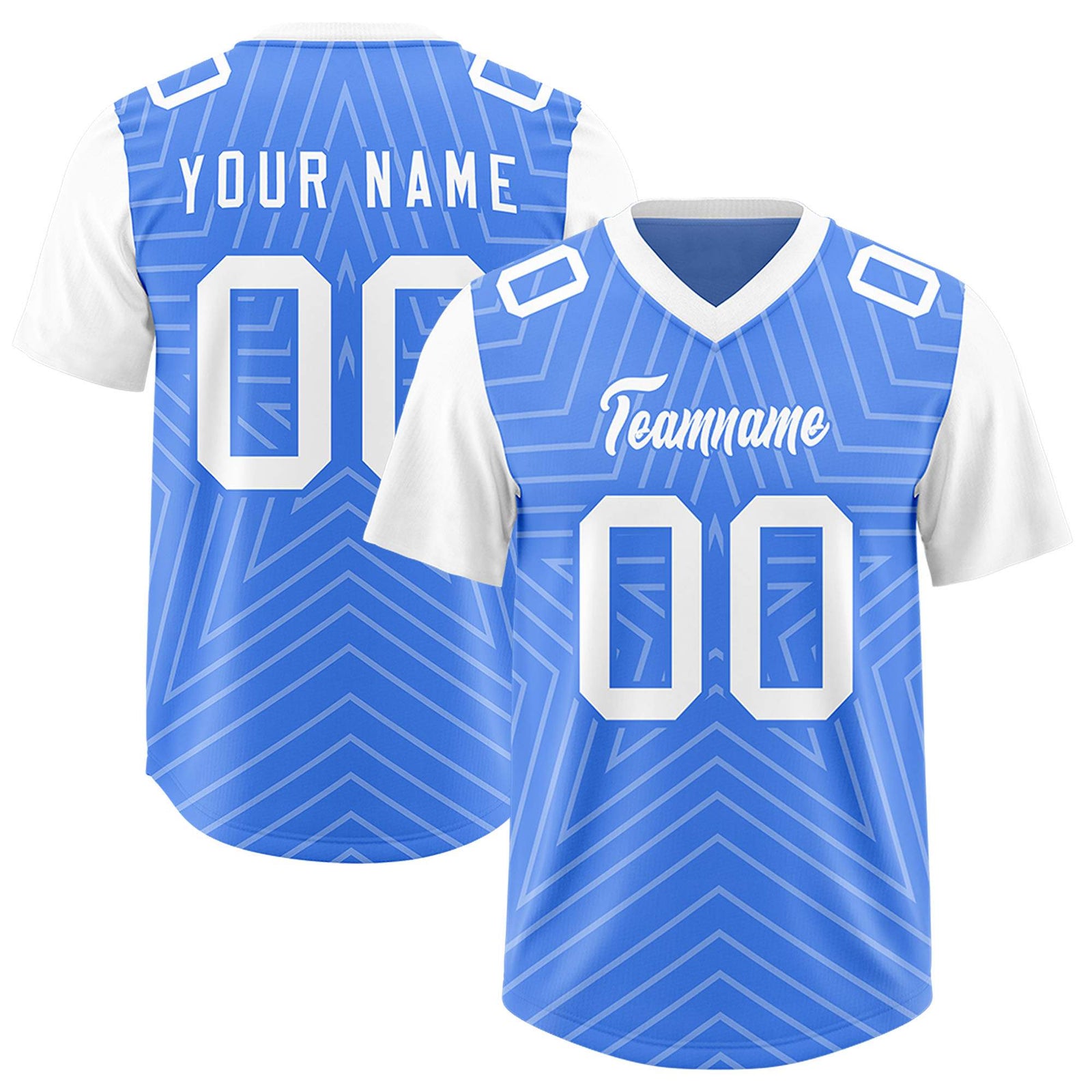 Custom Powder Blue White Personalized Star Pattern Raglan Sleeves Authentic Football Jersey